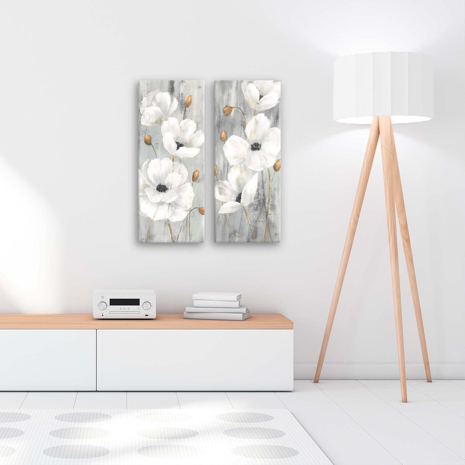 White Peonies 7.5" x 19.5" Painting Canvas Art Prints, by Prinz (Set of 2)