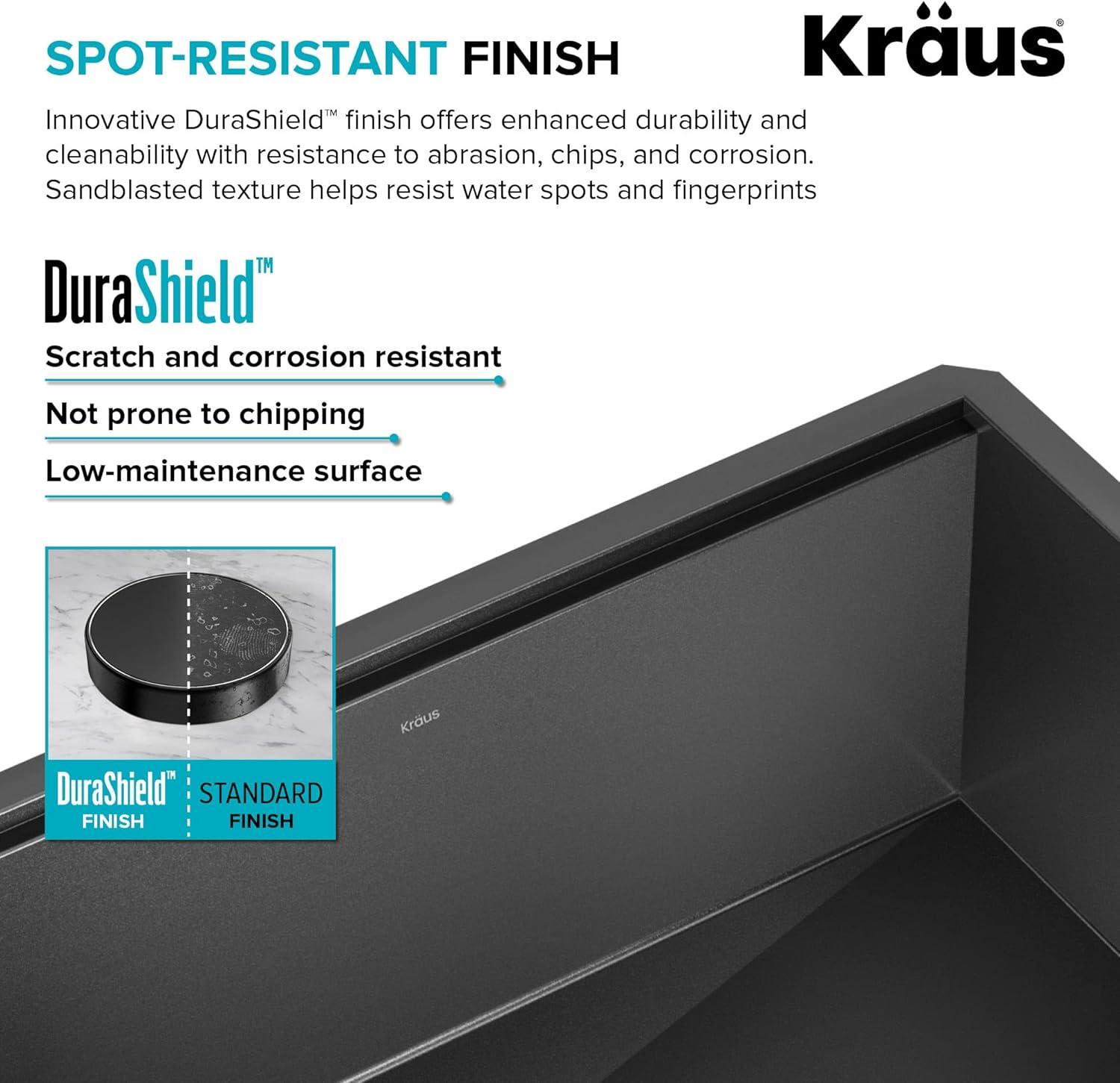 KRAUS Kore™ 27" L Farmhouse Apron Front Workstation 16 Gauge Black Stainless Steel Single Bowl Kitchen Sink