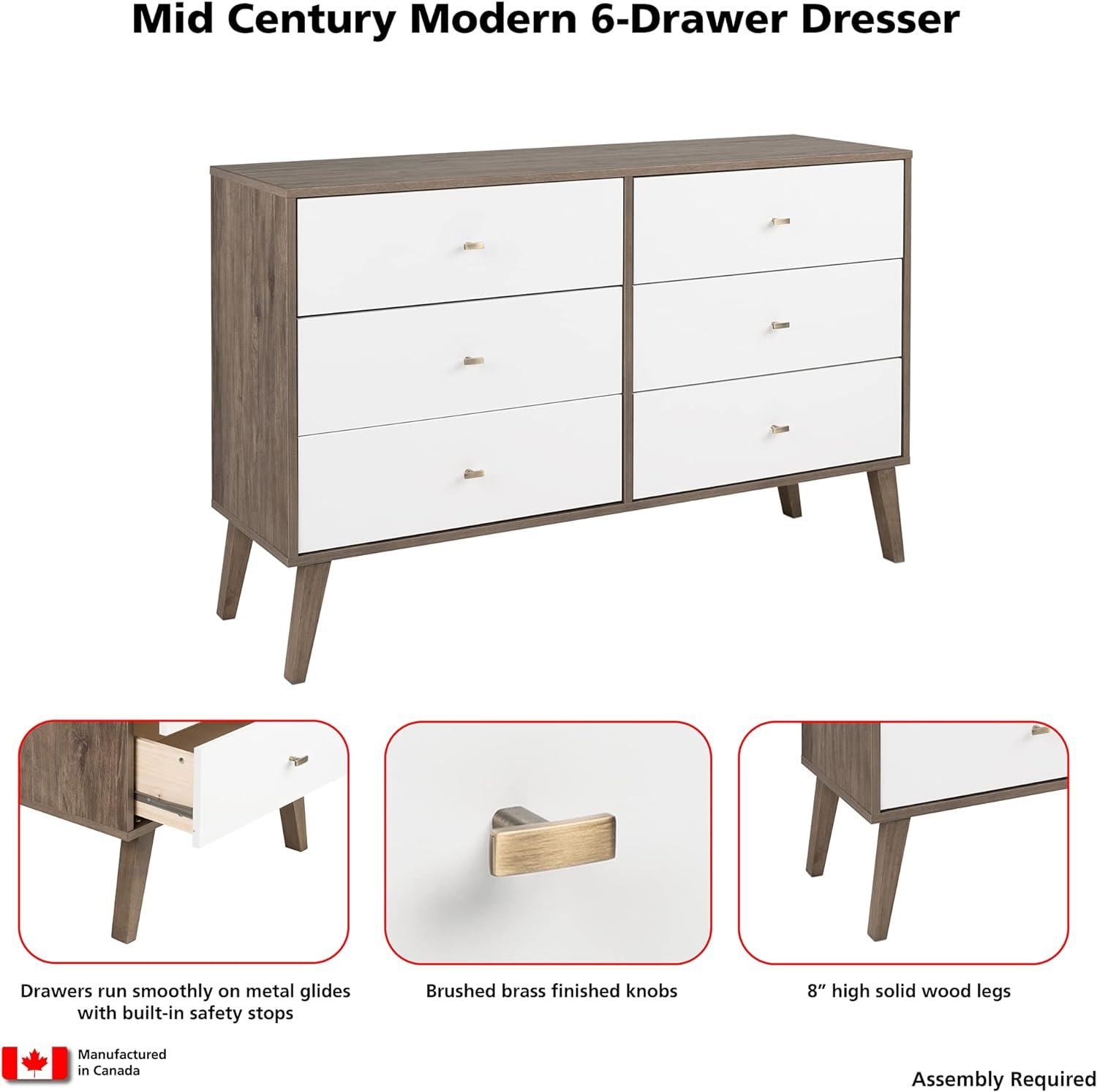 Milo Drifted Gray Mid-Century Modern 6-Drawer Dresser