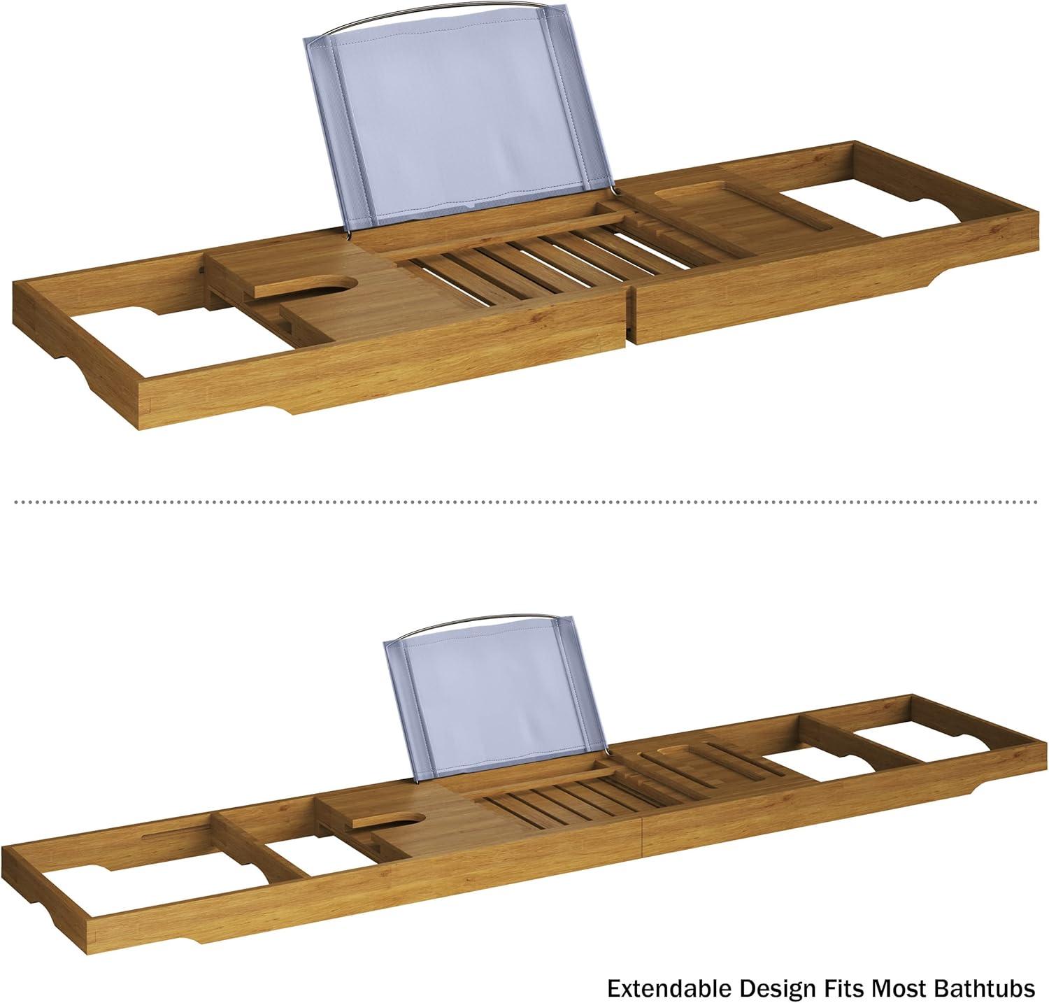 Acacia Bathtub Tray - Natural Wood Tray with Extended Sides, Glass Holder, Book, Phone, or Tablet Rest - For Bath Accessories by Home-Complete