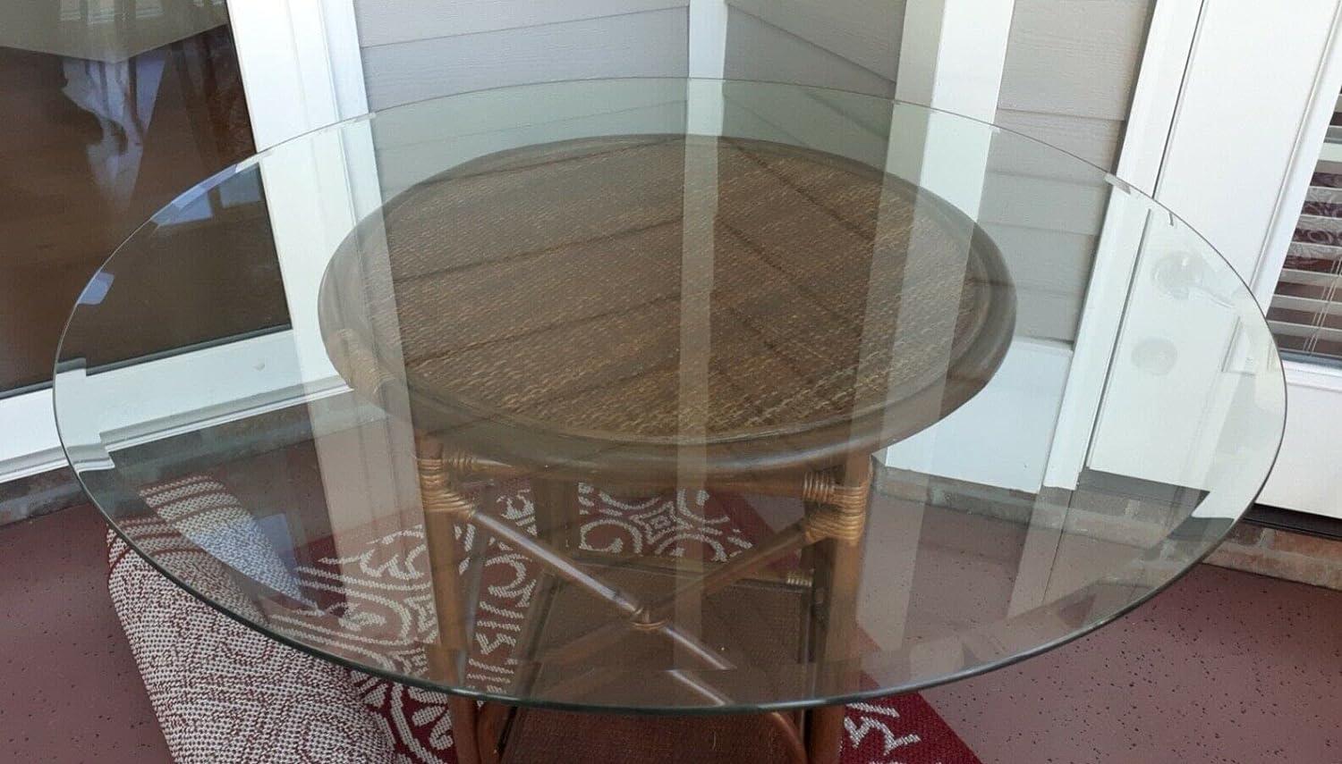 Elegant 42" Round Clear Glass Table Top with Beveled Edge