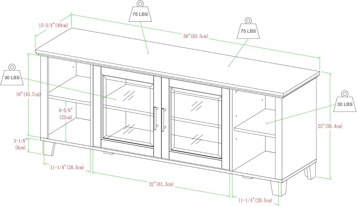 58" TV Stand with Middle Glass Doors - Dark Walnut