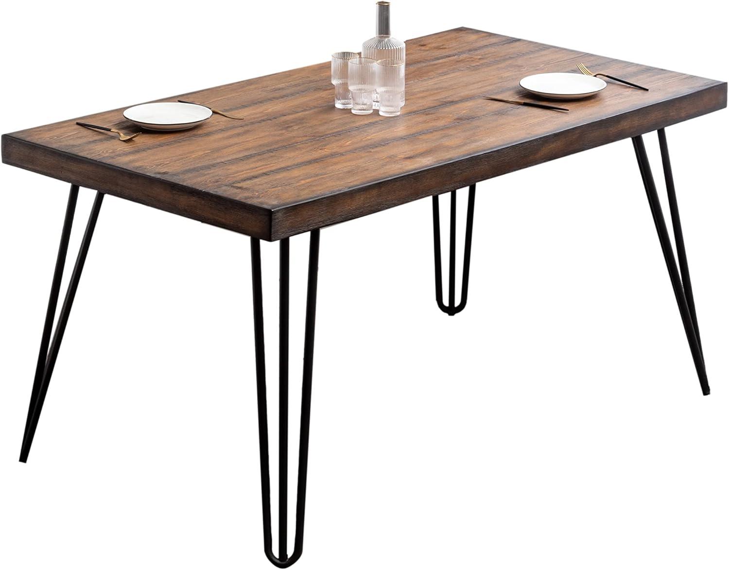 Roundhill Furniture Aryven Industrial Metal Hairpin Design Dining Table, Rustic Dark Pine