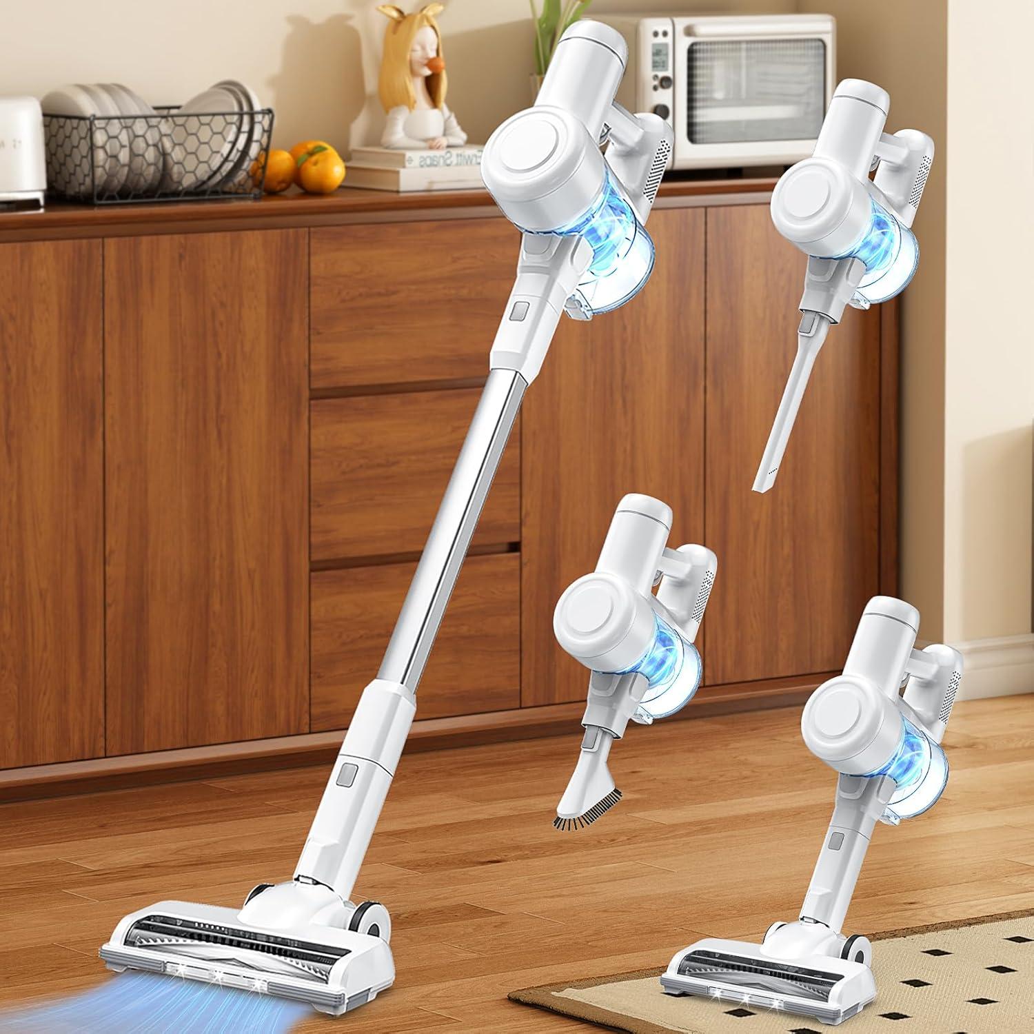 Stick Cordless Vacuum Cleaner, Electric Rechargeable Vac Handheld with LED, Up to 45 Minutes, Powerful Suction