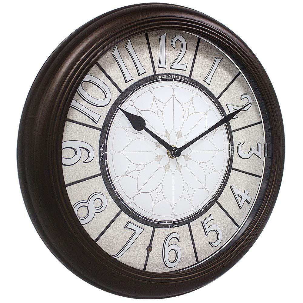 Presentime & Co. 12.6" Illuminated Farmhouse Wall Clock, Silent Battery Operated Night Light Wall Clock with Smart LED Sensor for Living Room, Bathroom, Kitchen, Home Office, Oil Rubbed Bronze Finish