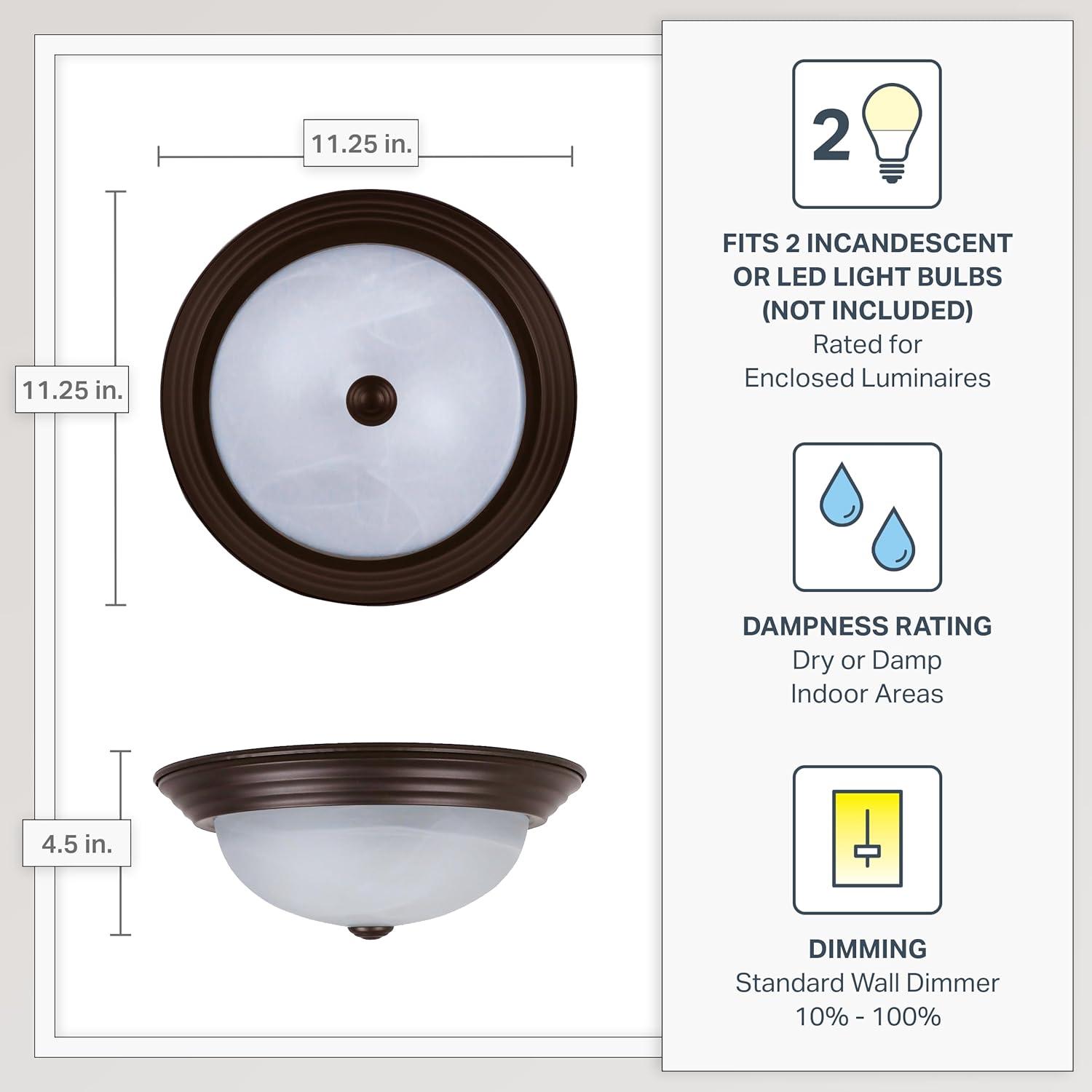 Designers Fountain 11 inch Small 2-Light Oil Rubbed Bronze Flush Mount Ceiling Light, 1257S-ORB-AL