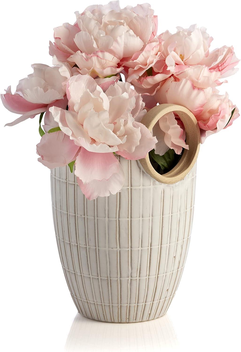 Shiraleah White Decorative Avila Vase with Round Handles