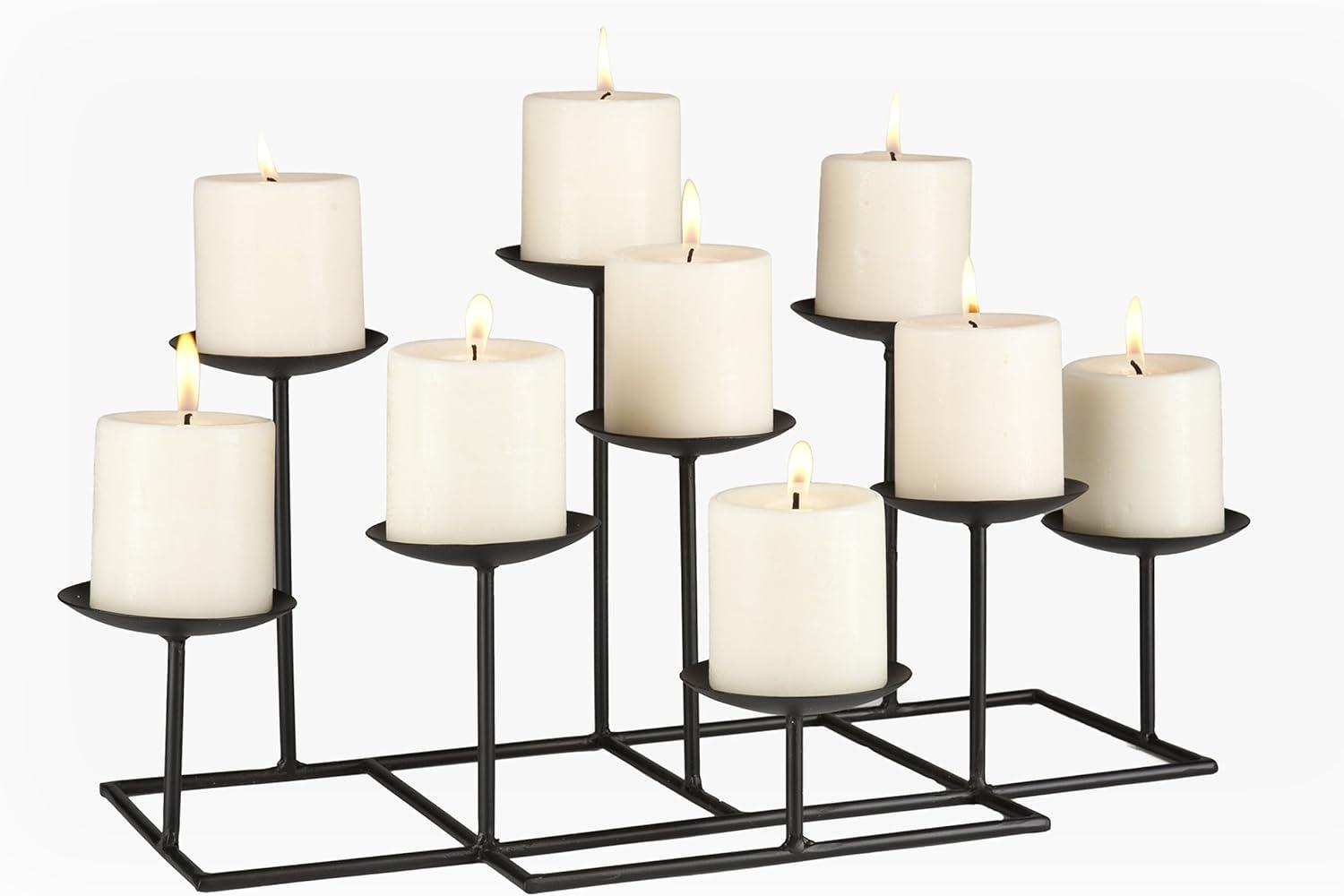 Elegant Matte Black 9-Platform Metal Candelabra