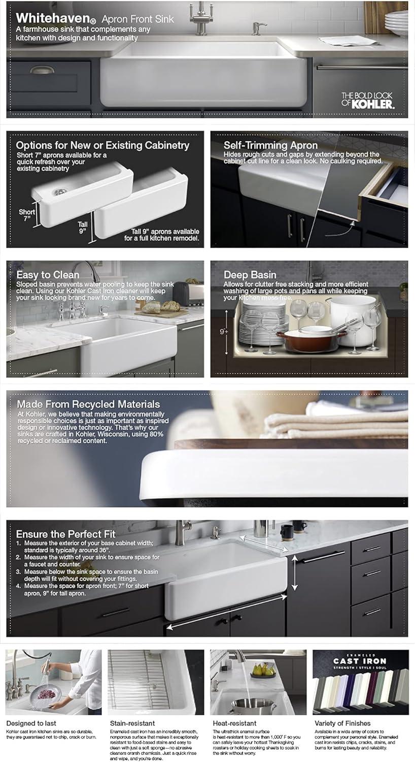 Whitehaven® Self-Trimming 32-1/2" L x 21-9/16" W x 9-5/8" Under-Mount Single-Bowl Sink with Short Apron