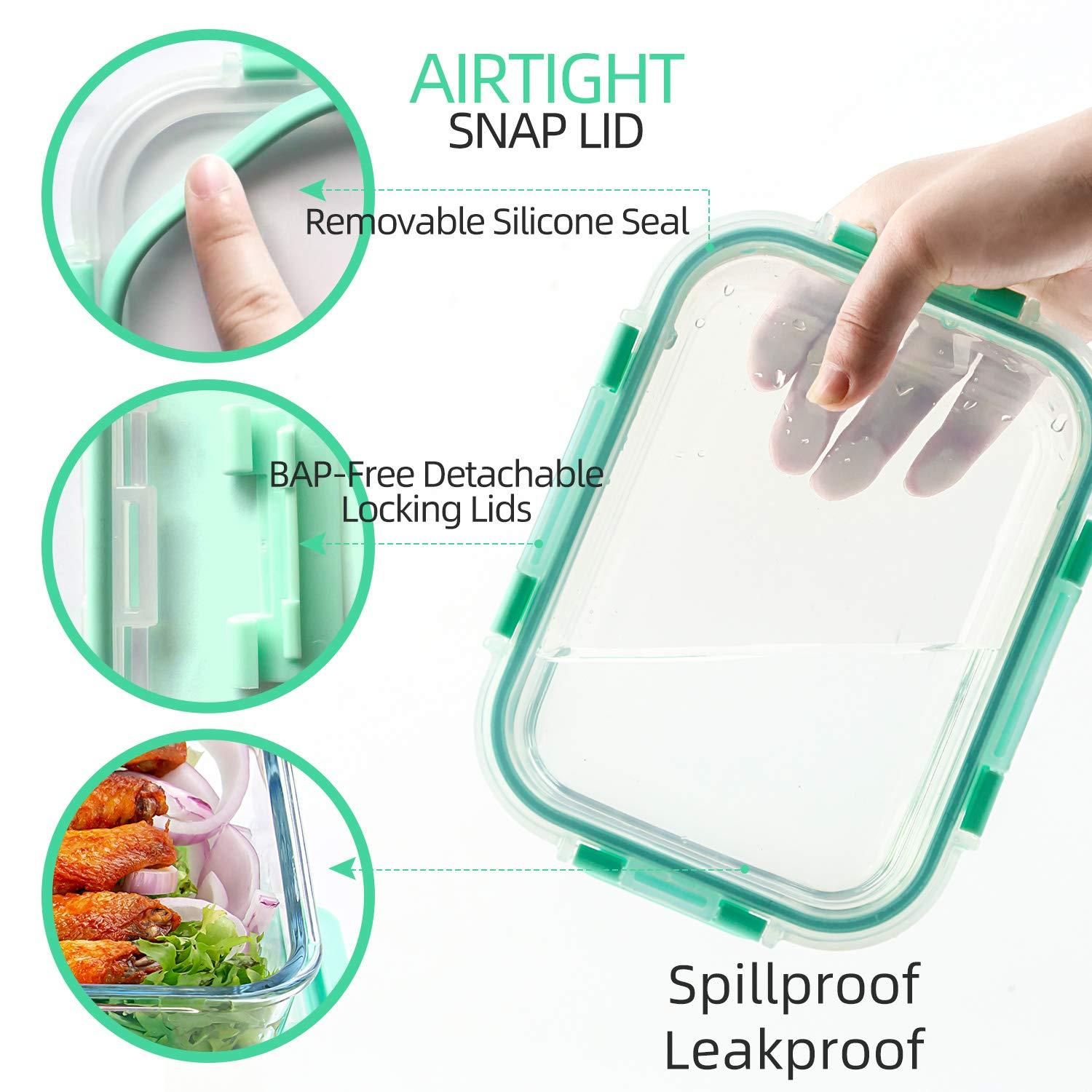 C CREST [10-Pack] Glass Food Storage Containers with Lids, Airtight, BPA Free, Meal Prep Containers for Kitchen, Home Use