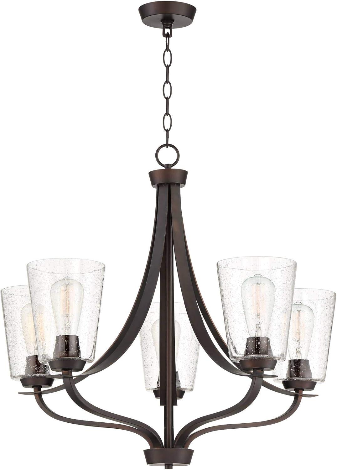 Franklin Iron Works Merriman Bronze Pendant Chandelier 28" Wide Modern Industrial Clear Seeded Glass 5-Light Fixture for Dining Room Kitchen Island