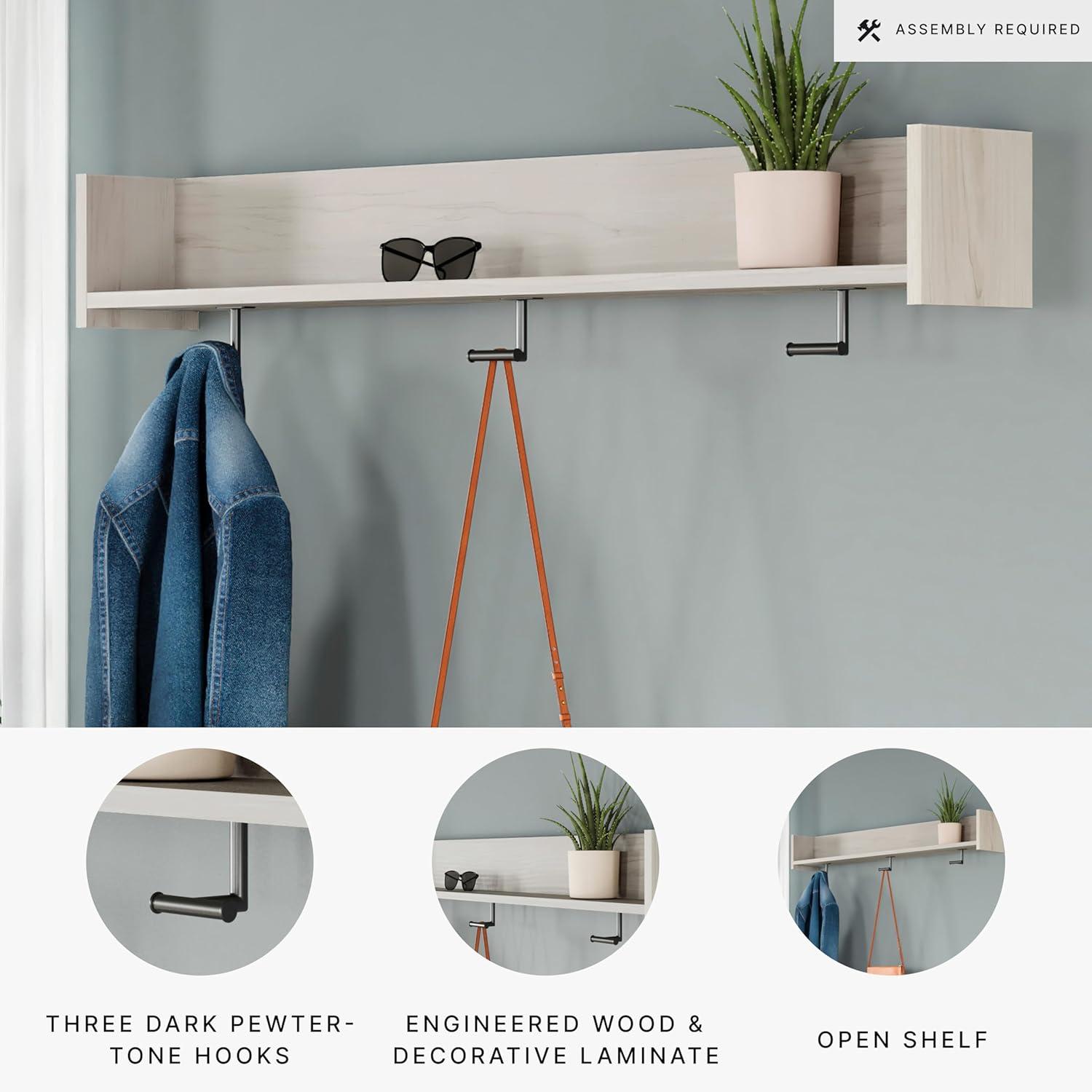Transitional Black and White Wall Mounted Coat Rack with Shelf