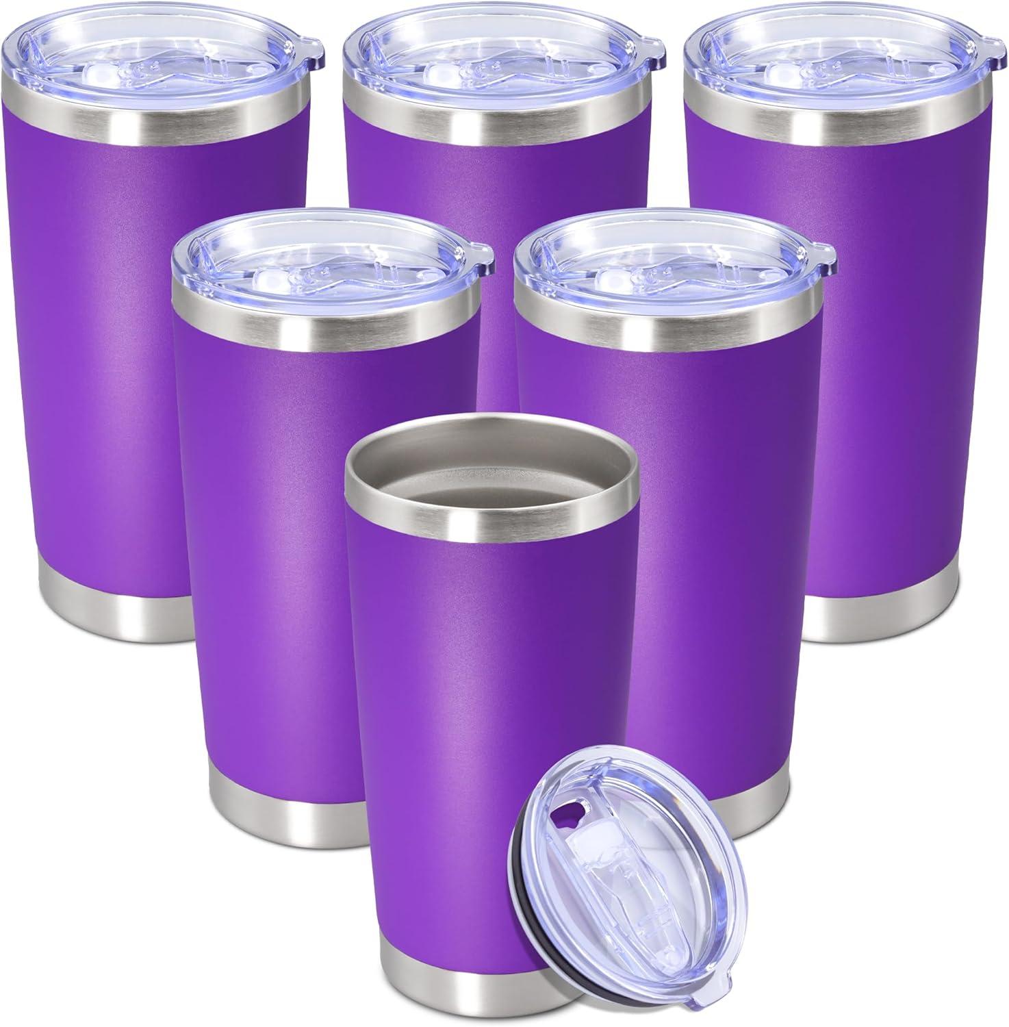 20oz Tumbler Bulk Stainless Steel Tumblers with Lid Vacuum Insulated Double Wall Travel Coffee Mug Powder Coated Tumbler Cup for Hot and Cold Drinks(Purple, 1 pack)