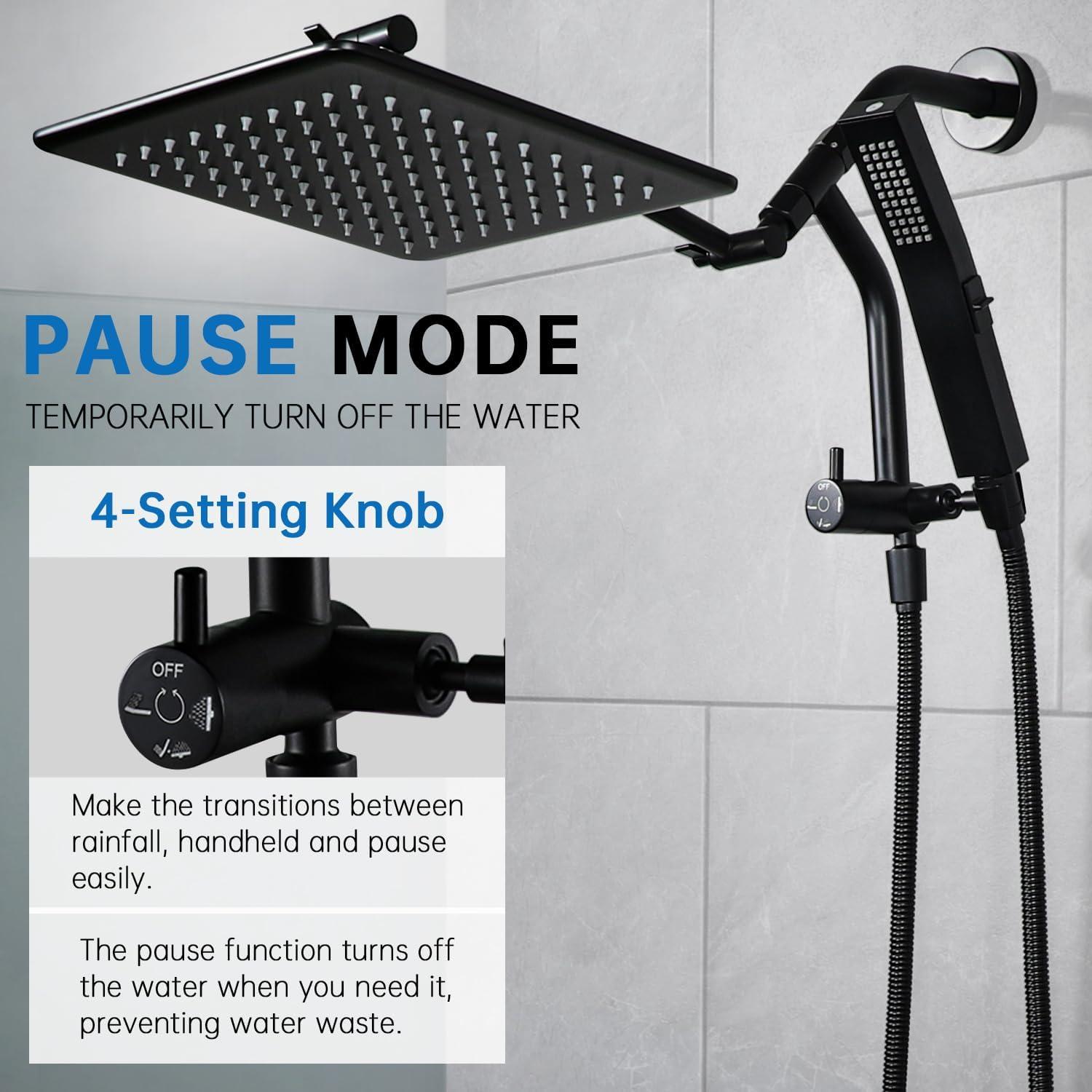 Matte Black Adjustable Rainfall Shower Head with Handheld Spray