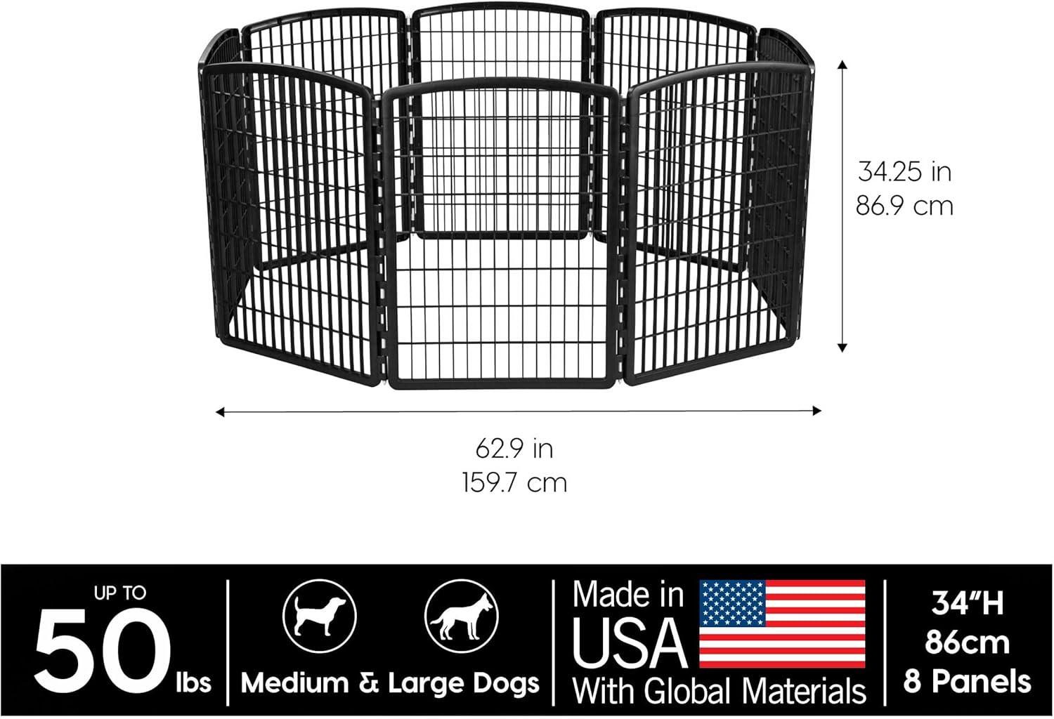 Black 8-Panel Plastic Pet Playpen for Indoor/Outdoor Use