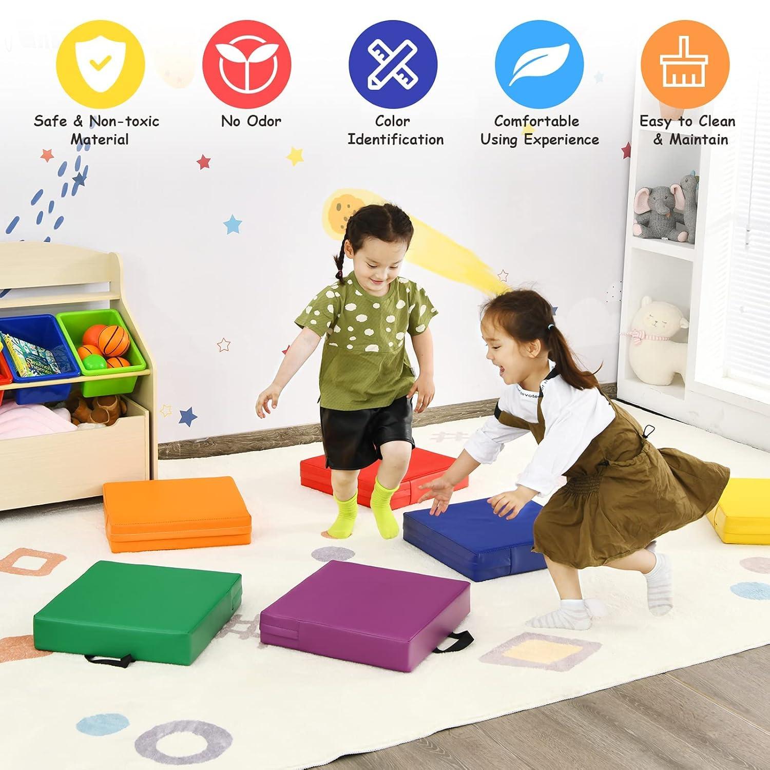 KOTEK 6 Pcs 15'' Kids Floor Cushions with Handles, 3'' Thick Foam Circle Floor Seats, Soft Flexible Seating for Classroom Elementary, School, Daycare, Kindergarten, Preschool, Playroom(Square, Red)