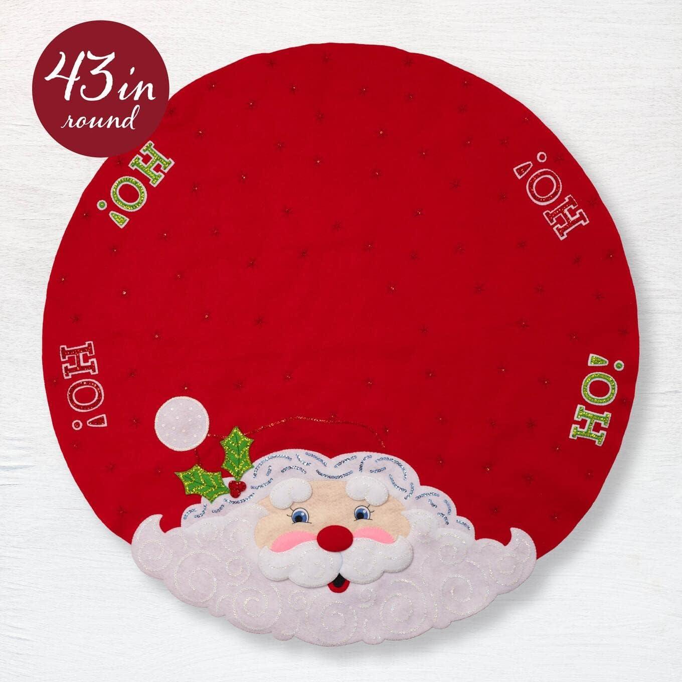 Jolly Santa Red and White Felt Christmas Tree Skirt Kit