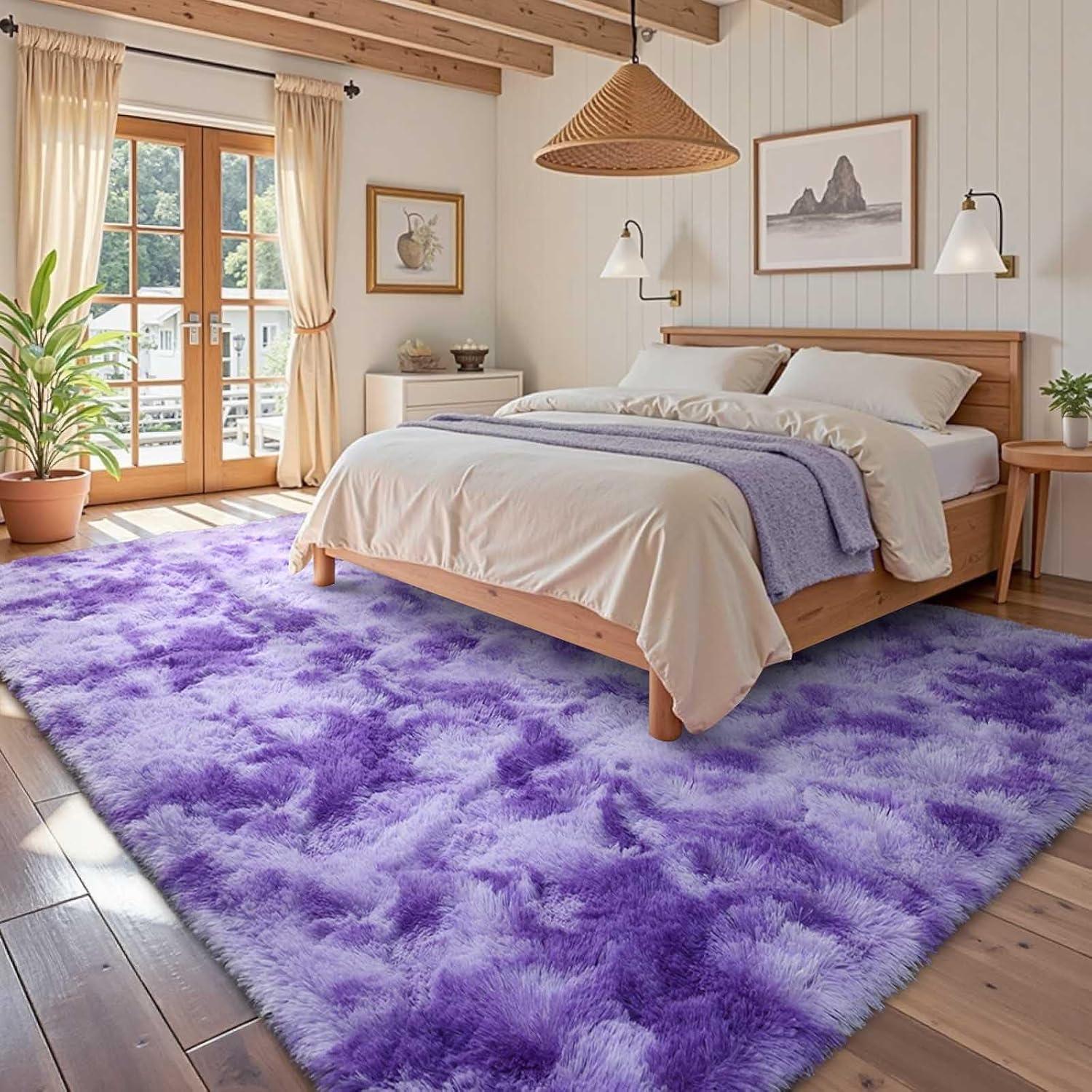 Noahas Fluffy Shaggy Rugs, 5x8 Feet Purple Plush Rugs for Girls Bedroom, Soft Kids Room Carpets, Large Bedside Rug, Upgrade Non-Slip Rugs for Children Nursery Dorm Home Decor, Purple