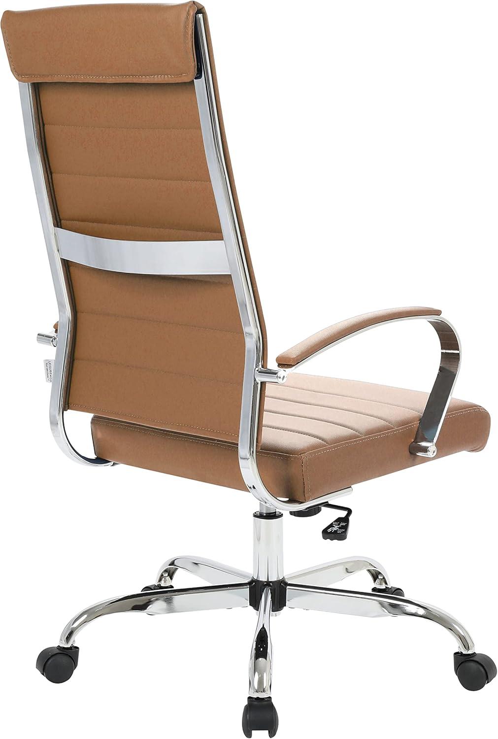 Elegant High-Back Swivel Office Chair in Luxurious Brown Leather