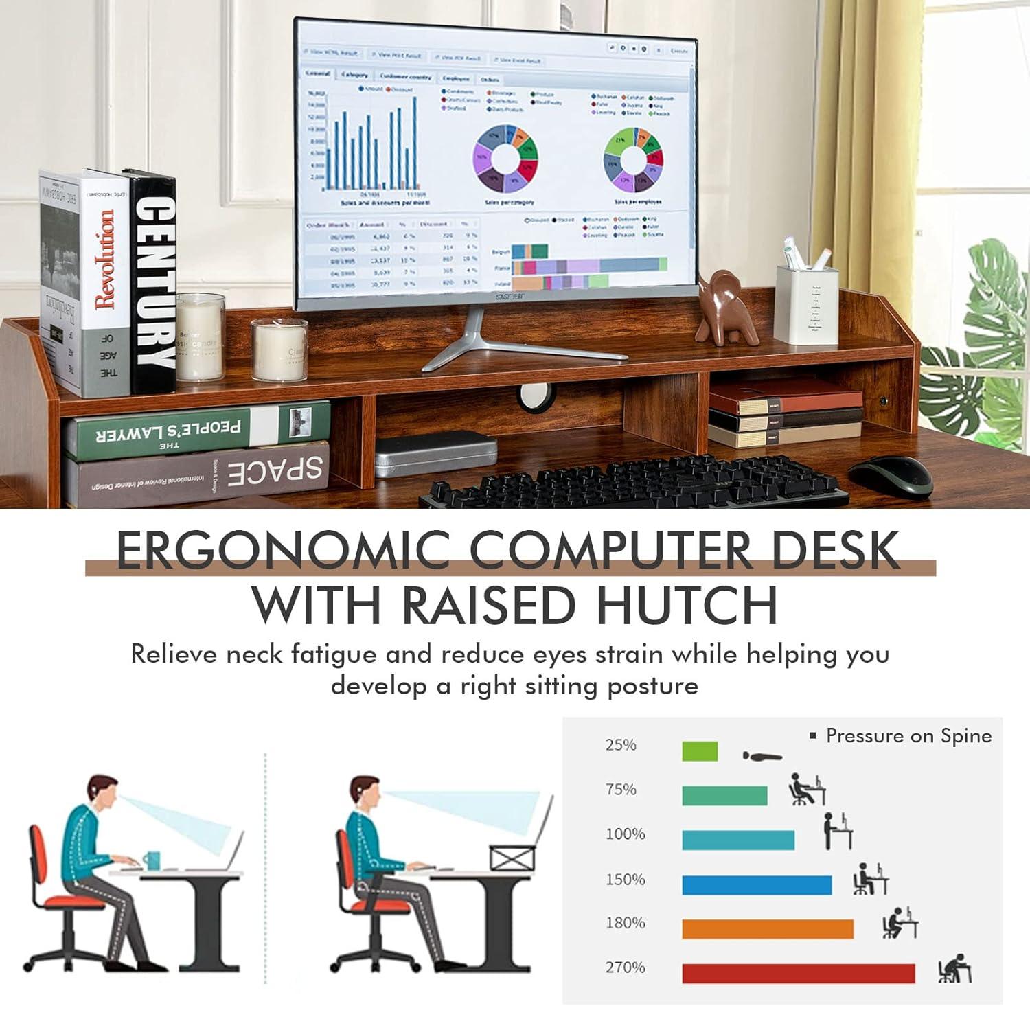 GVN Vintage Computer Desk with Storage Shelves and 4 Drawers-Rustic Brown, Desk for Bedroom, Gaming Computer Desks for Study,Working,Writing
