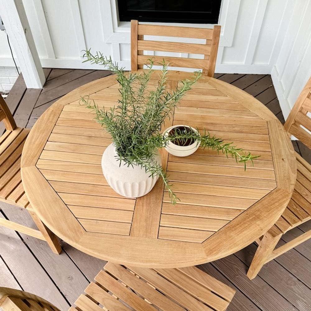 Ash & Ember Grade A Teak 42" Round Dining Table, Weather-Resistant Indoor Outdoor Bistro-Style Solid Wood Patio Furniture, Slatted Surface with Umbrella Hole, Fits 4 People Comfortably