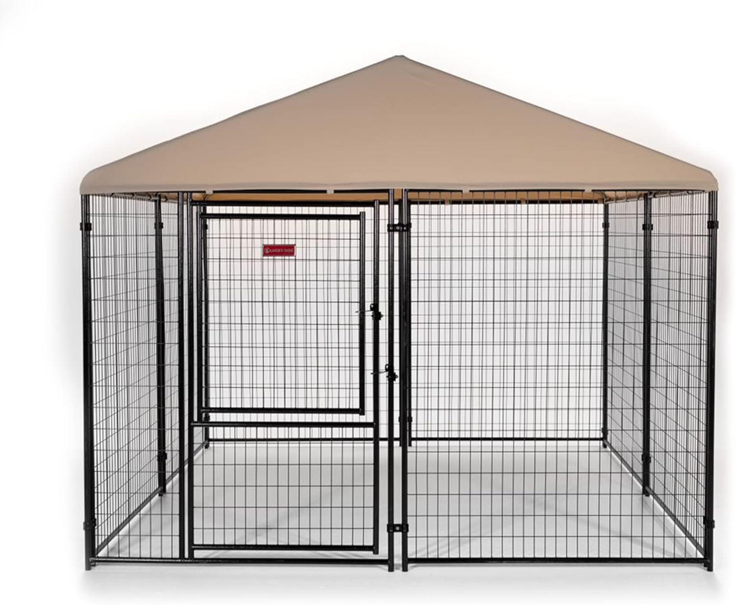 Lucky Dog STAY Series Presidential 10 x 10 x 6 Ft Roofed Dog Kennel, Khaki