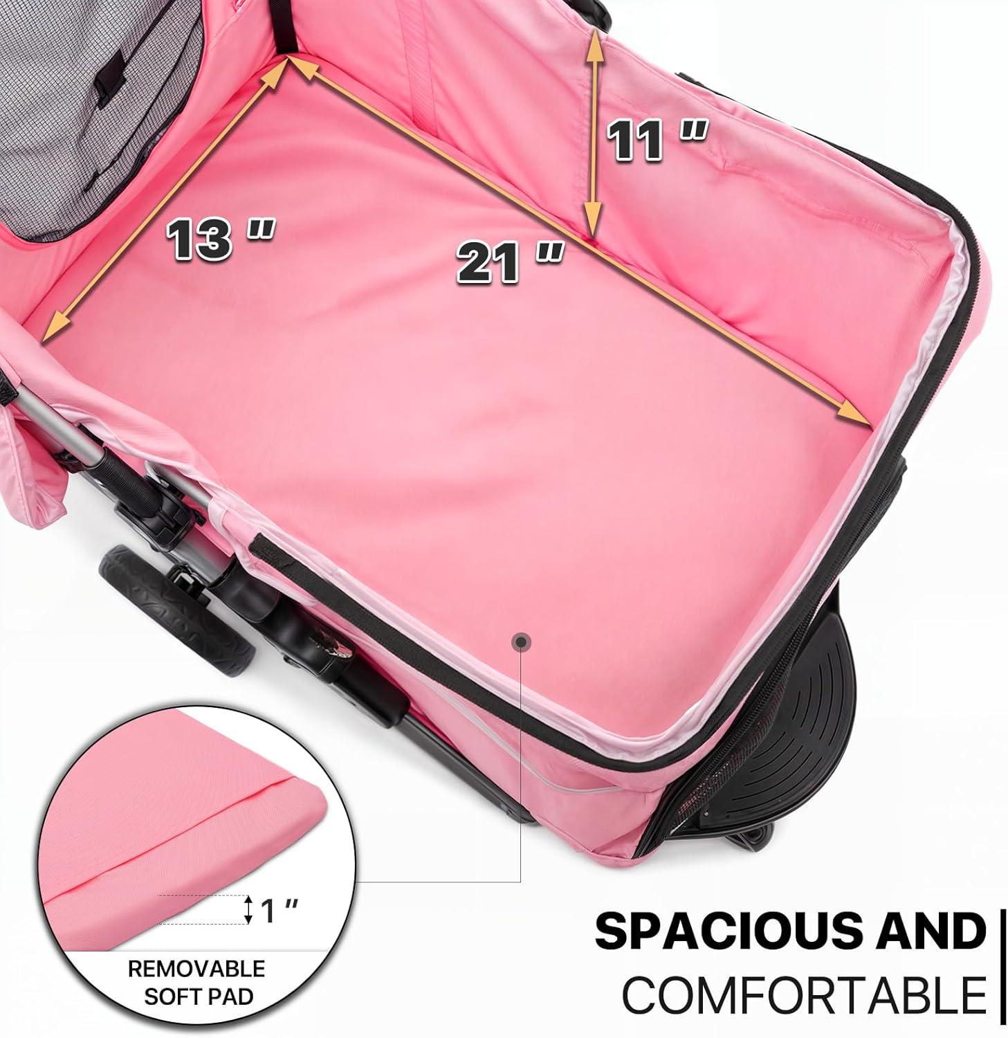 3 Wheel Folding Pet Stroller, Foldable Dog Jogger Stroller with Storage Basket, Cup Holder & Canopy