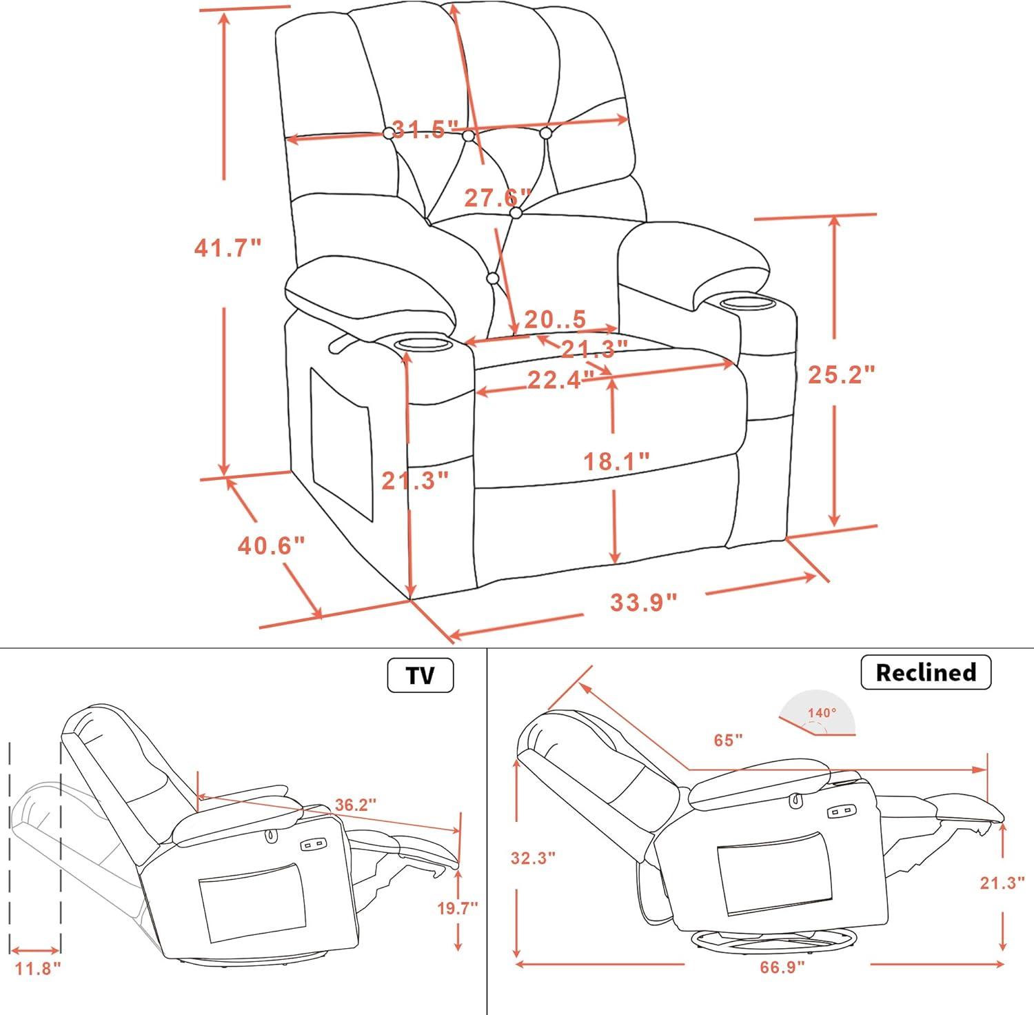 MCombo Power Swivel Glider Recliner Chair Fabric Recliner, Brown Fabric 7797