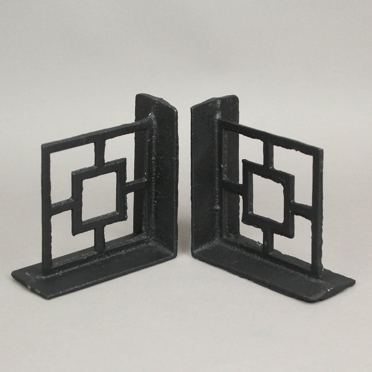 Zeckos Black Cast Iron Geometric Bookends Home Decor Set of 2