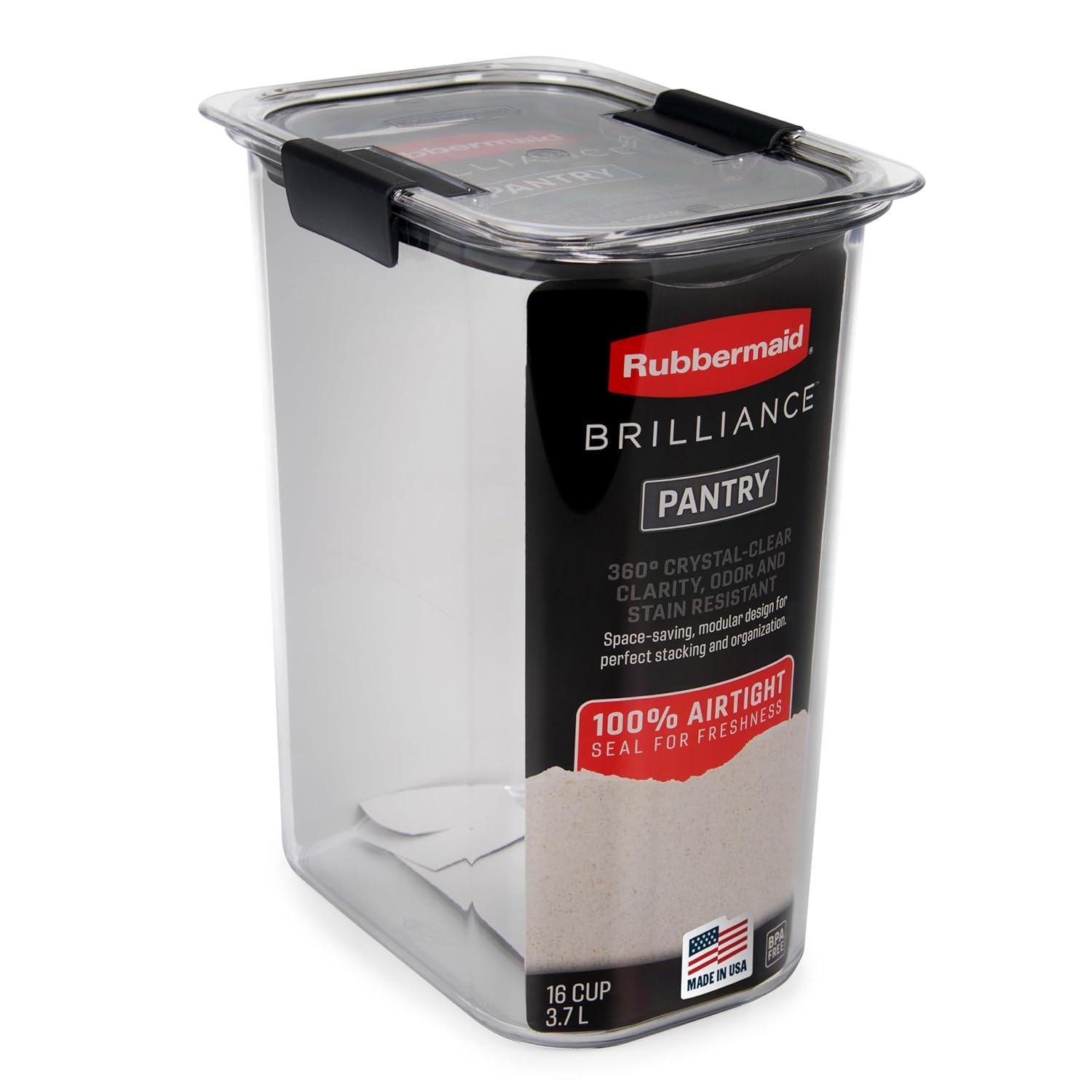 Rubbermaid Brilliance 16 cup Pantry Airtight Food Storage Container: BPA-Free, Clear Plastic, Freezer & Dishwasher-Safe