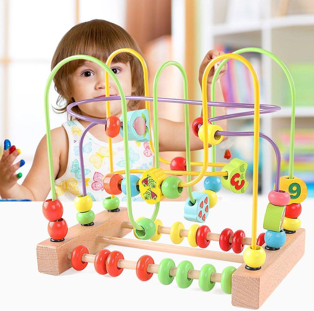 Wooden Toys for Toddlers - Bead Maze Toy with Colorful Animals, Fruits & Shapes | Educational Gift Package for Challenging Kids Mind | Enhance Manipulative Ability & Creativity | Ideal Birthday & East