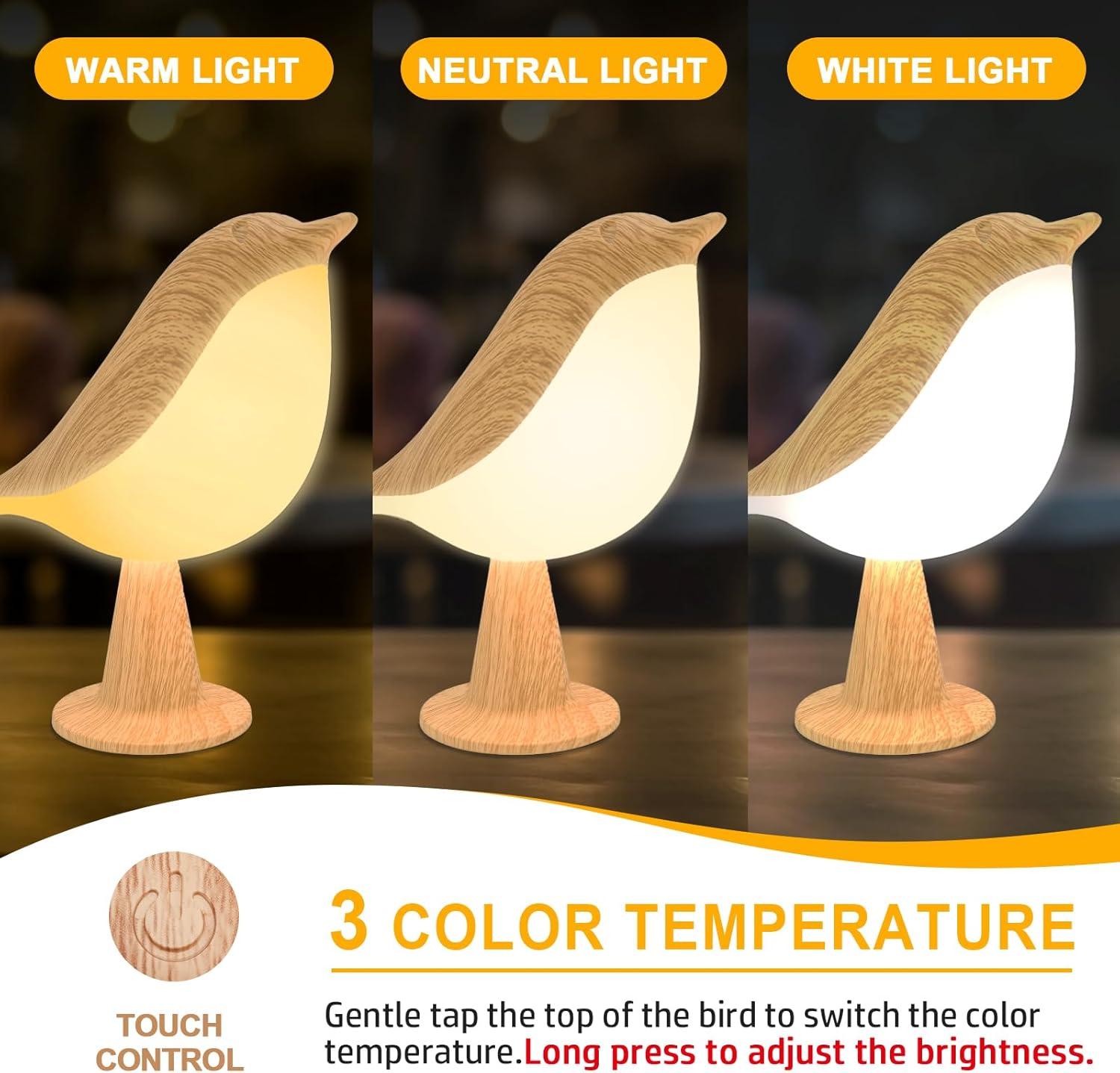 Winston Porter Small Desk Lamp, Bird Lamp Bedside Lamps With 3 Color Temperature And Touch Sensor,Cordless Lamp Kids Night Light With Rechargeable Battery