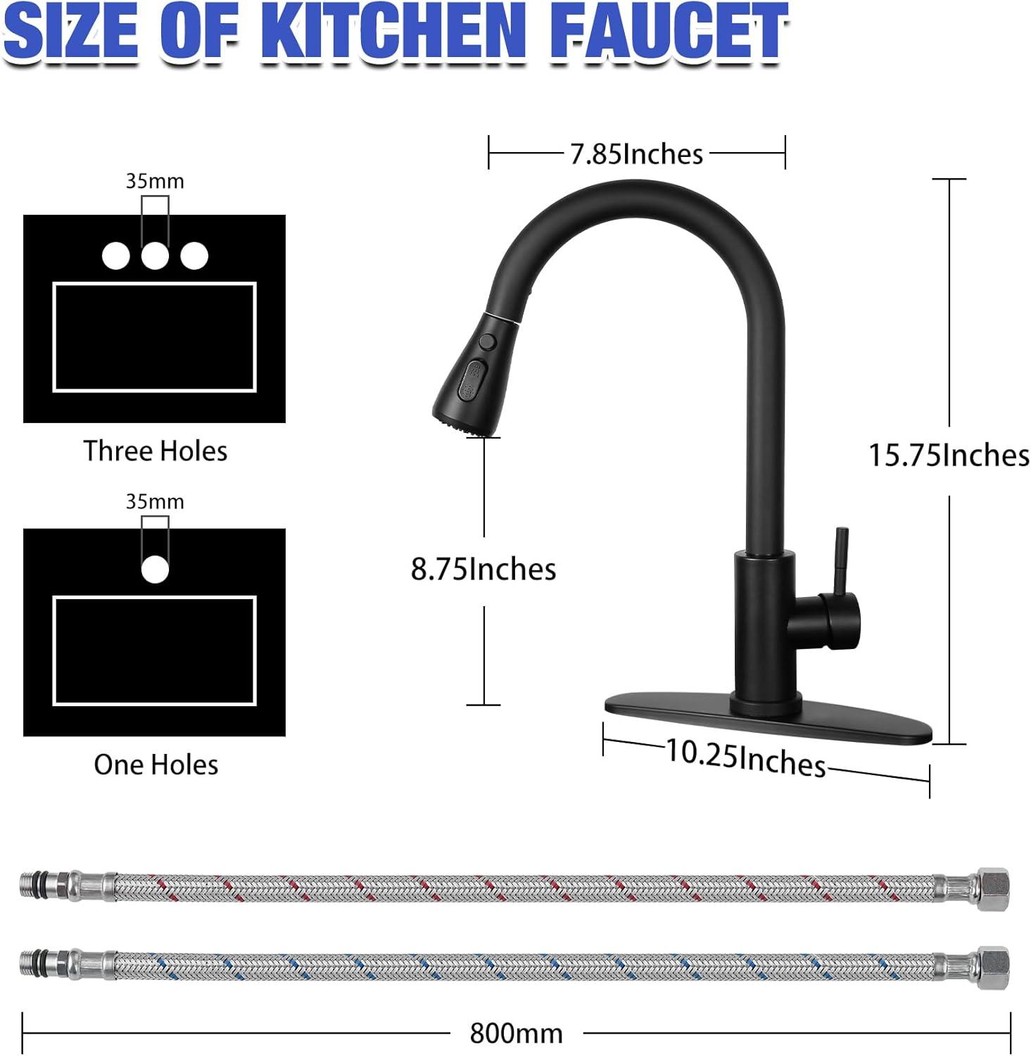 Matte Black Stainless Steel Pull-Down Kitchen Faucet with Spray