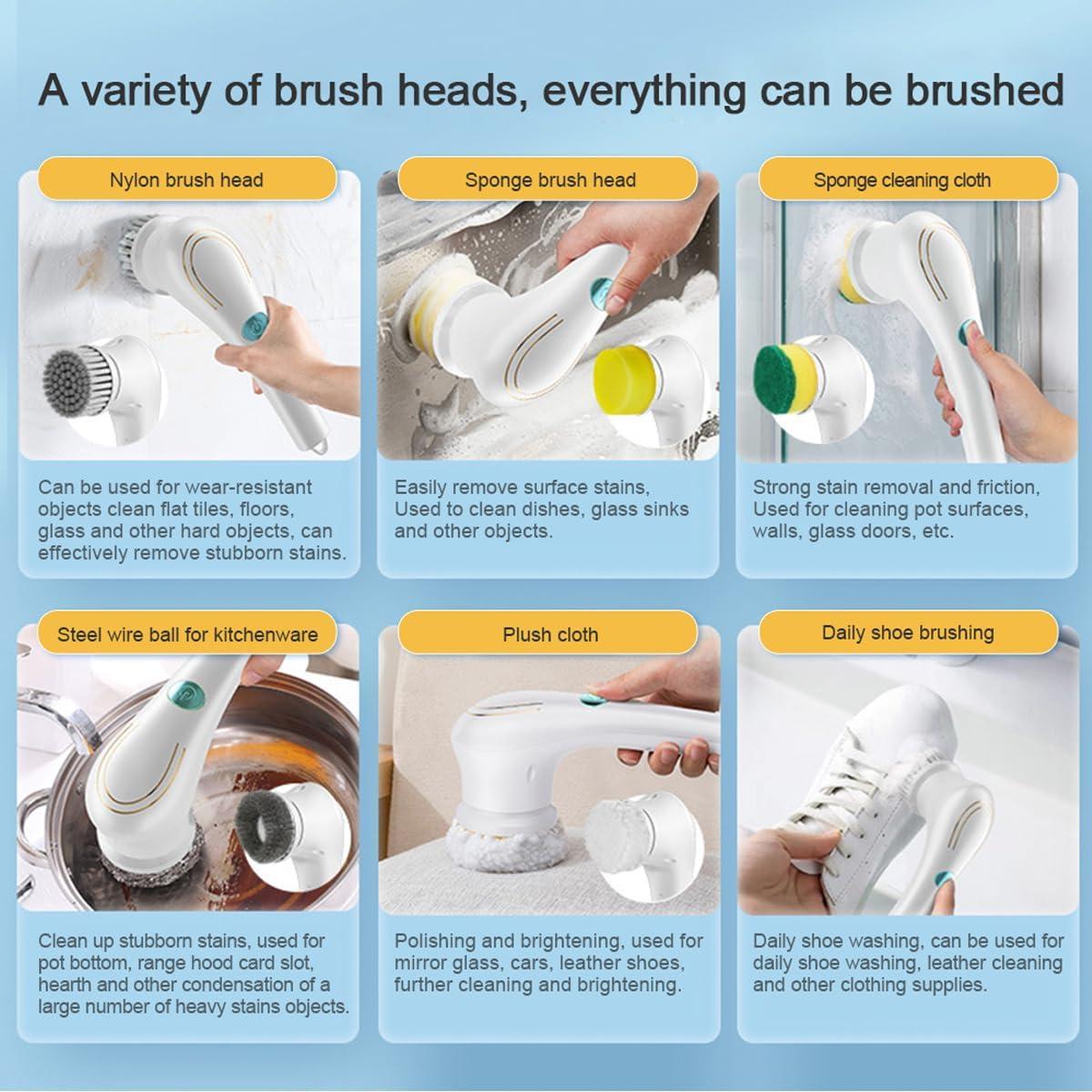 WYQLFSB Cordless Electric Spin Scrubberwith 5 Replaceable Heads Multifunctional Automatic Telescopic Handheld Cordless Clean Brush Smart Floor Scrubber Mop Electric Cleaning Brush