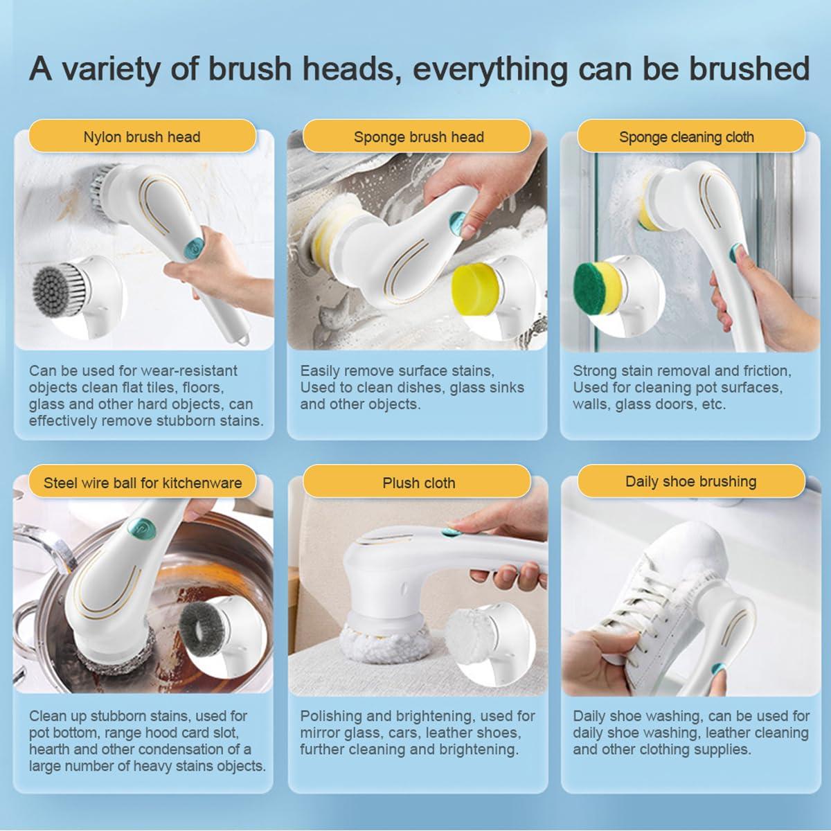 WYQLFSB Cordless Electric Spin Scrubberwith 5 Replaceable Heads Multifunctional Automatic Telescopic Handheld Cordless Clean Brush Smart Floor Scrubber Mop Electric Cleaning Brush