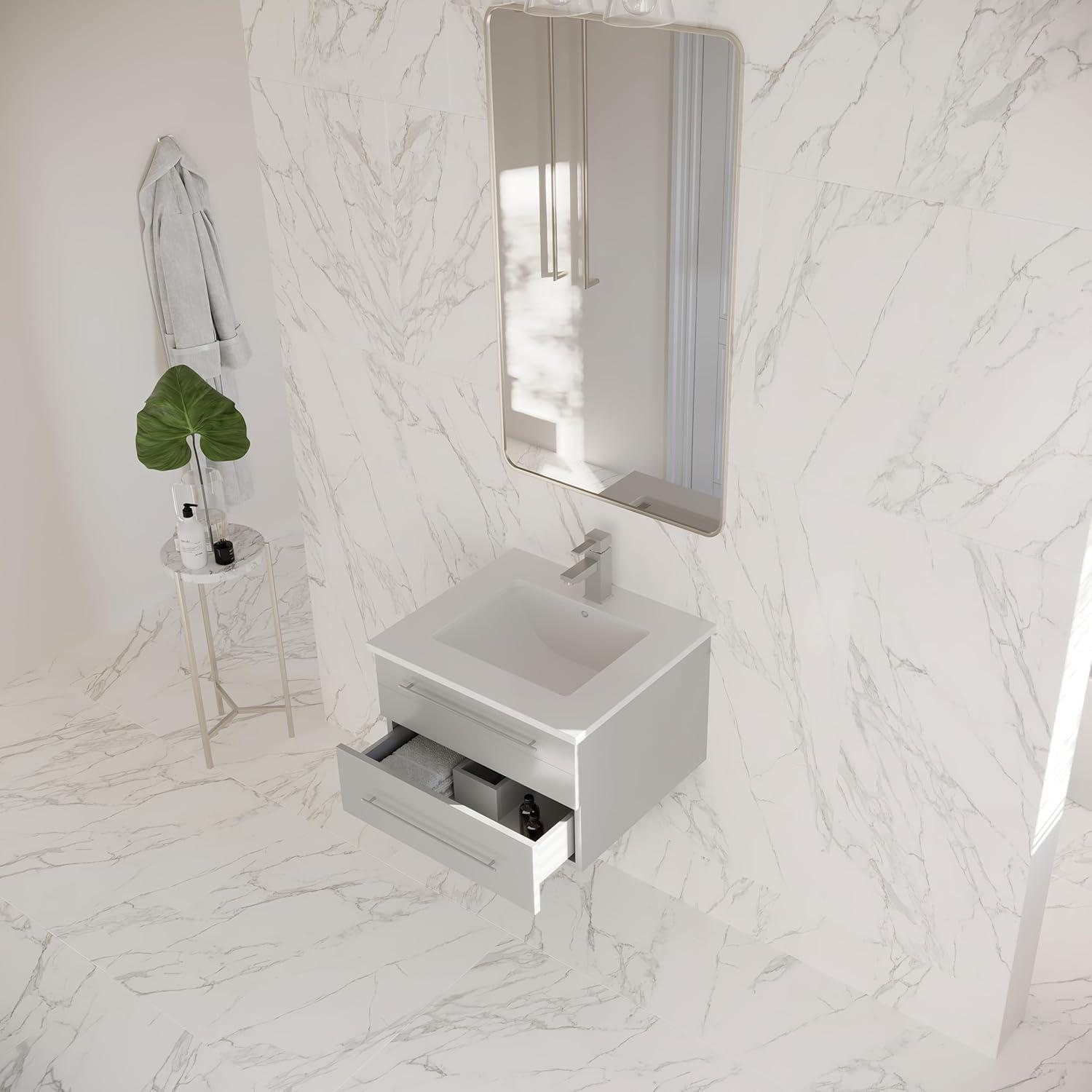Lucera 24" Wall Mount Modern Single Sink Bathroom Vanity with Top and Undermount Sink