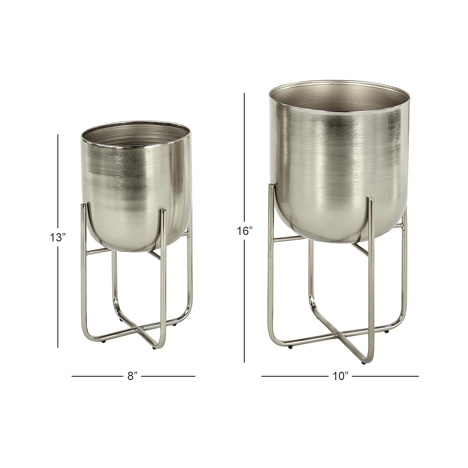 Set of 3 Contemporary Metal Planters in Stands - Olivia & May