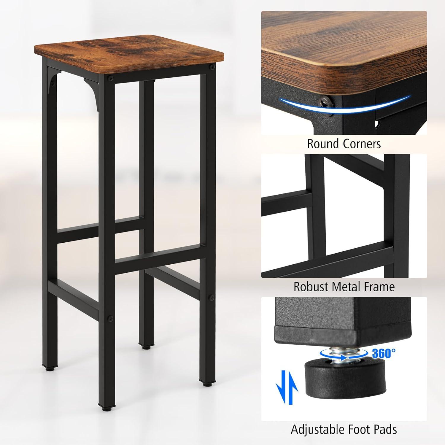 Tangkula Set of 2 Industrial Bar Stools 28" Kitchen Breakfast Bar Chairs Rustic Brown