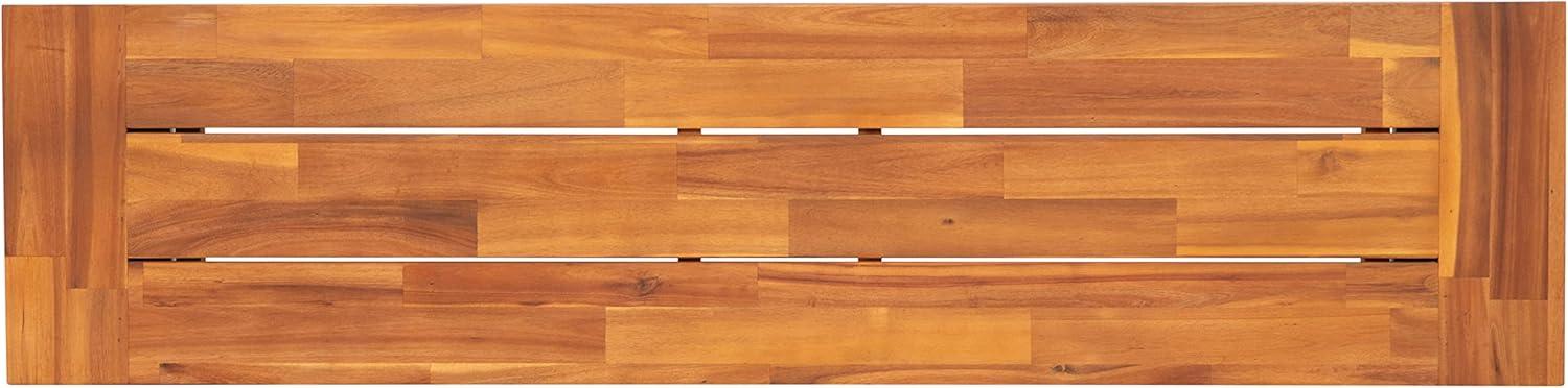 Flash Furniture Martindale Solid Acacia Wood Patio Dining Bench for 2 with Slatted Top and Black Flared Wooden Legs in a Natural Finish