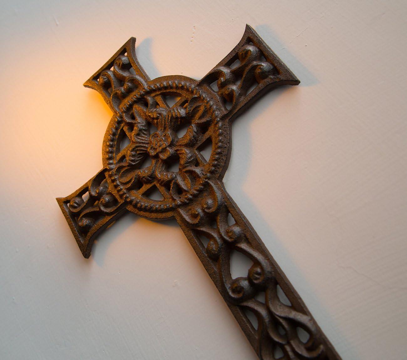 Juvale Wrought Iron Celtic Cross for Wall Decor, Metal Cross for Christian, Religious Art Lovers, Dark Bronze,11.5x7.7x0.5 inch