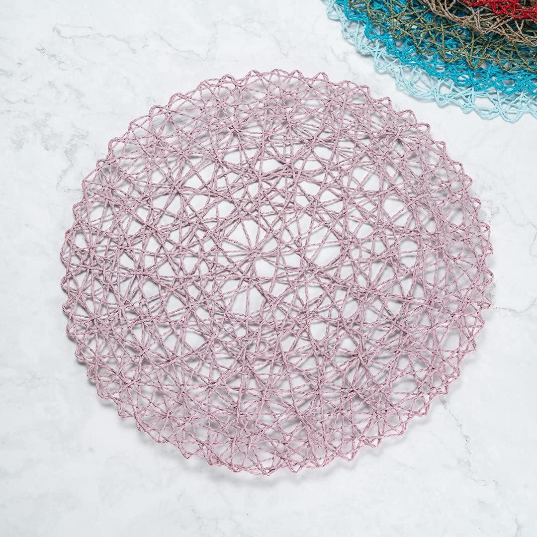 Efavormart 6 Pack Blush Woven Fiber Disposable Placemats, Round Table Mats 15"