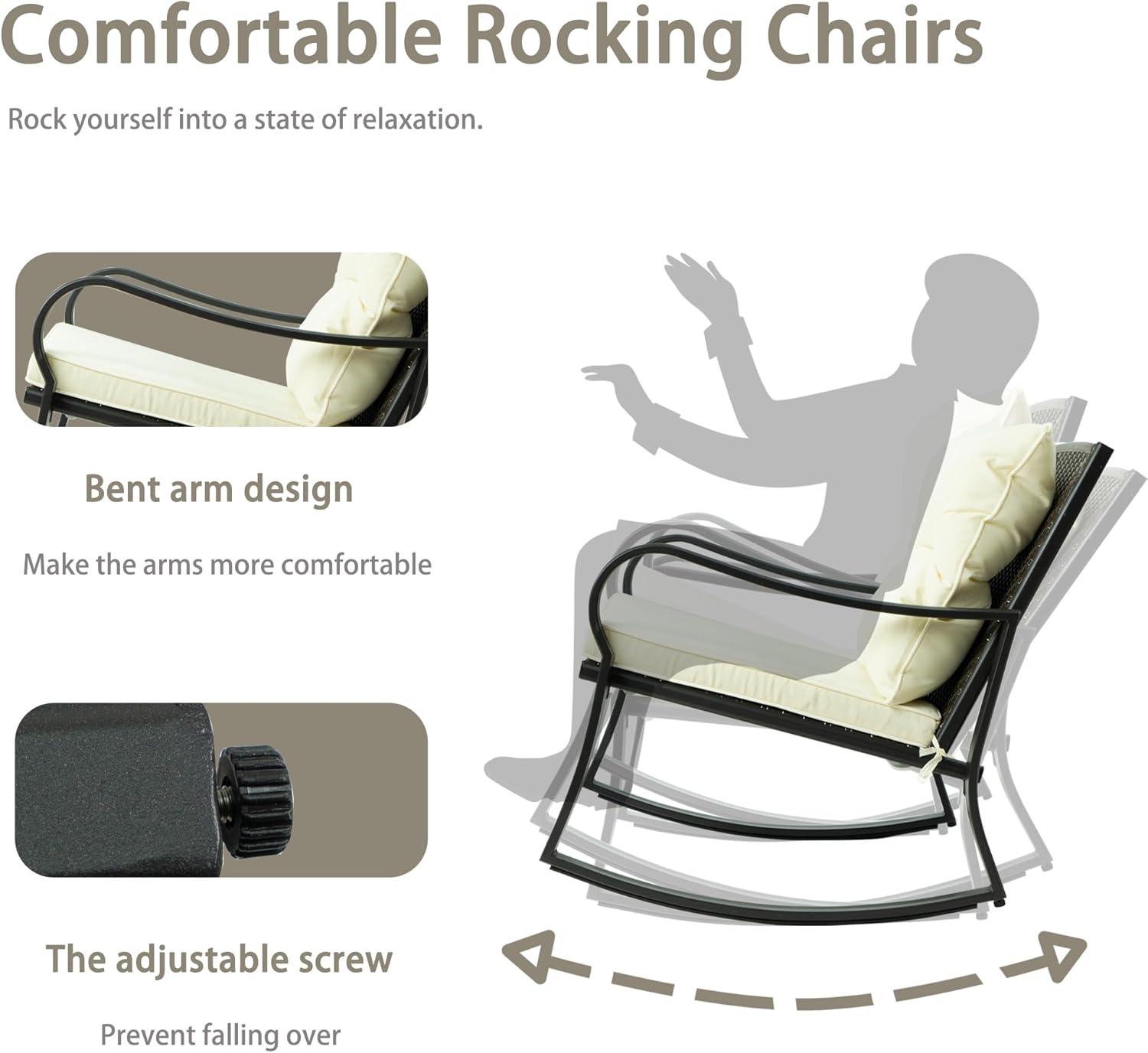 Mercury Row® Preciado 3 Piece Outdoor Patio Set With Cushions-Rocking Chair for Balcony, Lawn and Porch