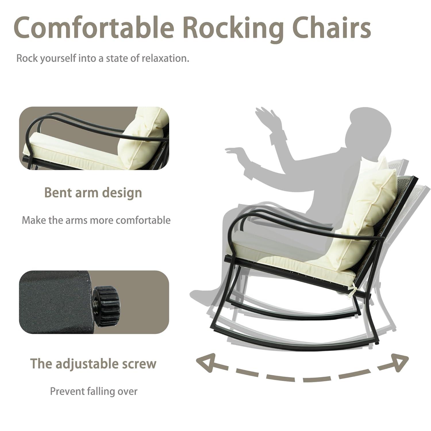 Mercury Row® Preciado 3 Piece Outdoor Patio Set With Cushions-Rocking Chair for Balcony, Lawn and Porch