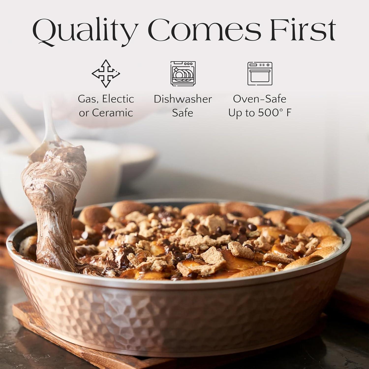 Orgreenic 10 Piece Ceramic Non-Stick Cookware Set, Hammered Rose Gold