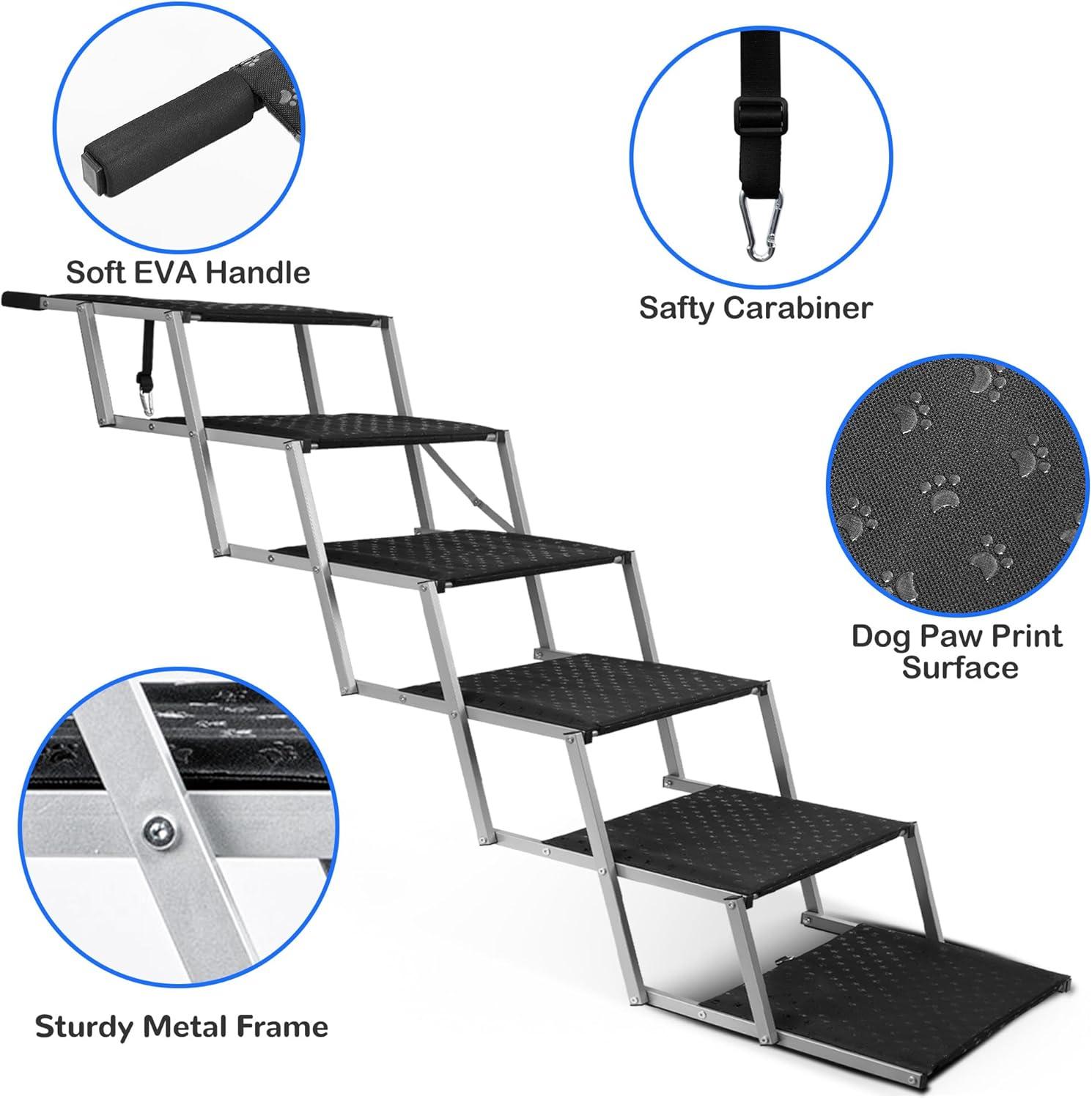 Portable Folding Dog Stairs For Cars, SUV, Trucks, For Large Dogs With Non-Slip Surface, 6 Steps