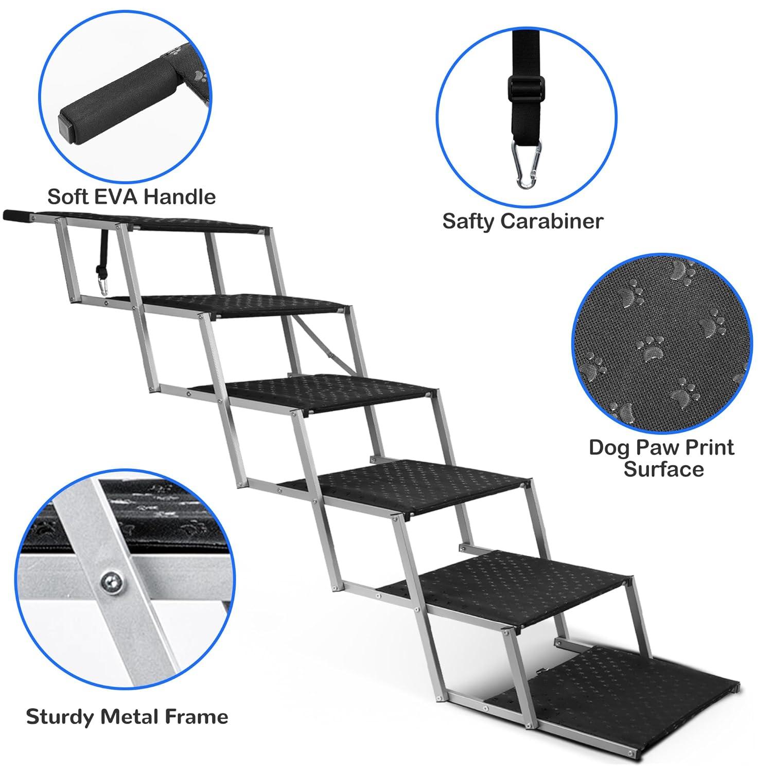 Portable Folding Dog Stairs For Cars, SUV, Trucks, For Large Dogs With Non-Slip Surface, 6 Steps