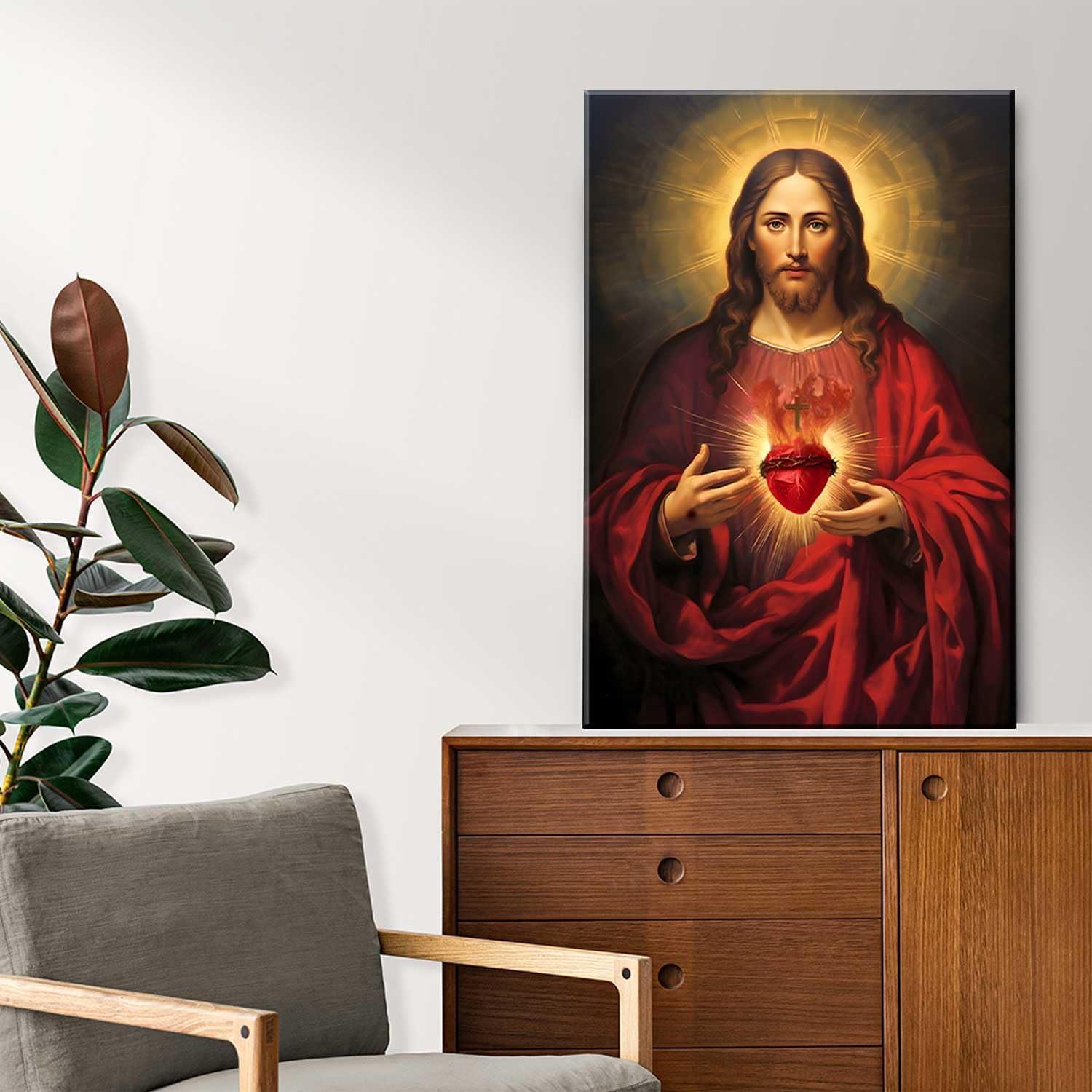 Sacred Heart of Jesus Religious Canvas Wall Art