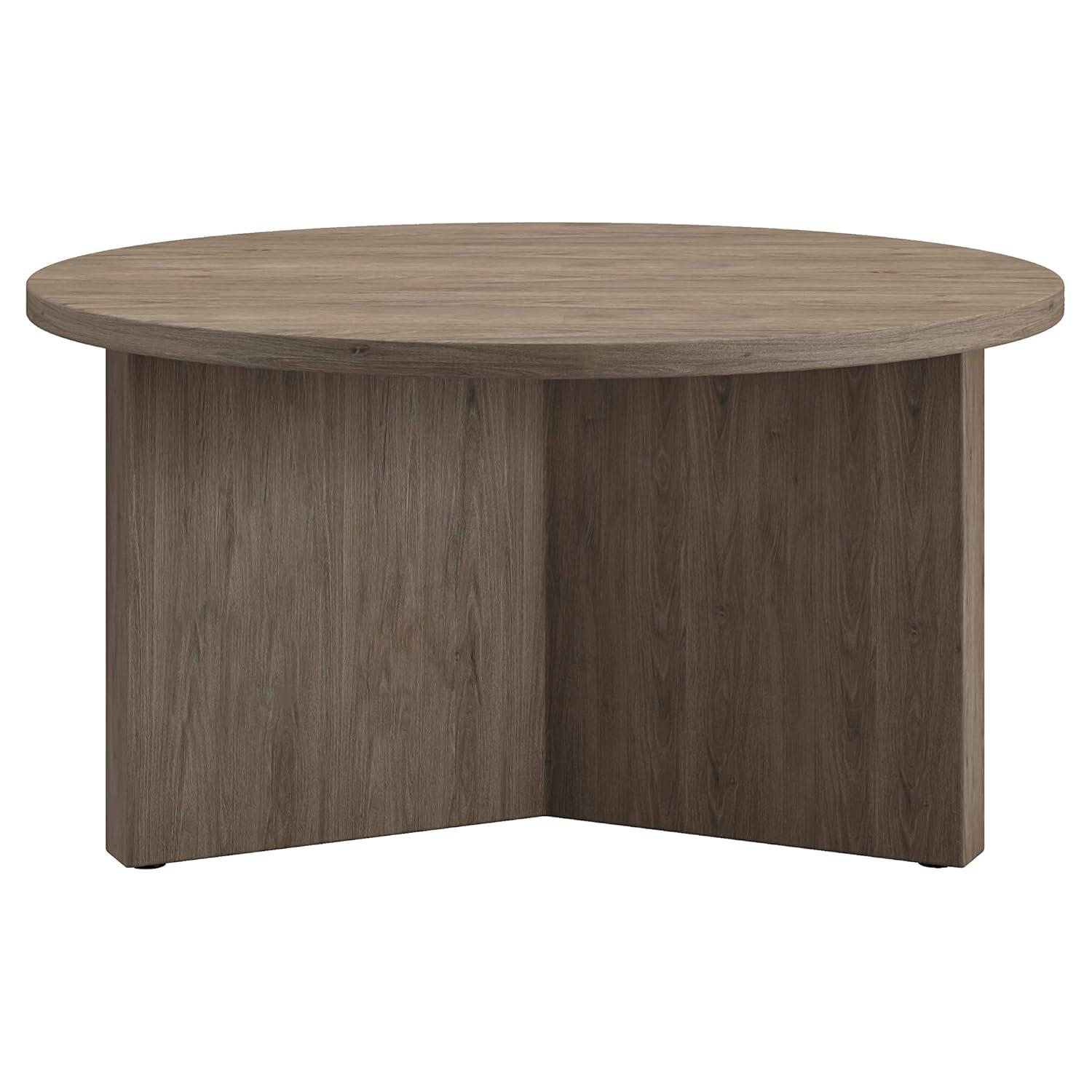 Evelyn&Zoe Anders Easy Assembly Round Medium Density Fiberboard Coffee Table, Antiqued Gray Oak
