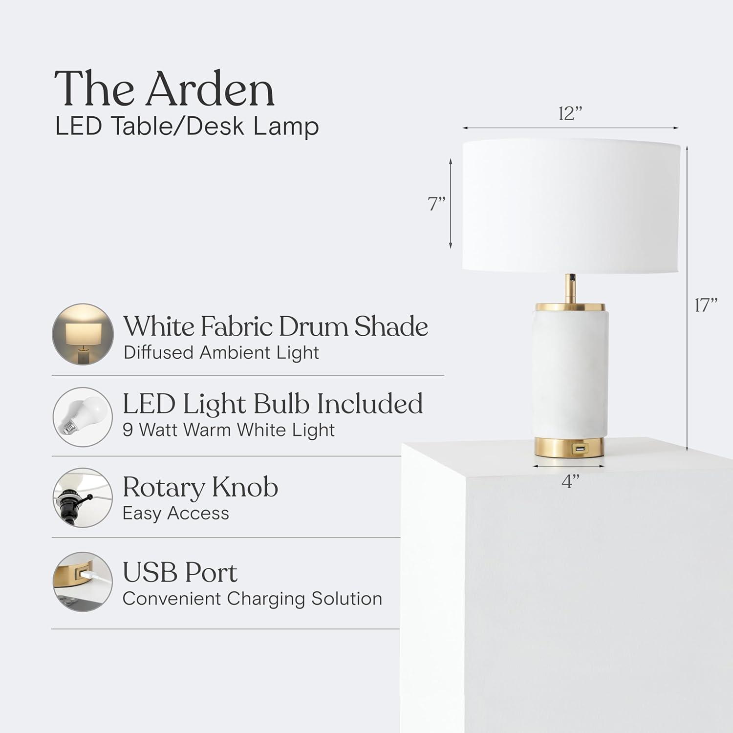 Brightech Arden Modern (Includes LED Light Bulb) USB Charging Standard Table Lamp White