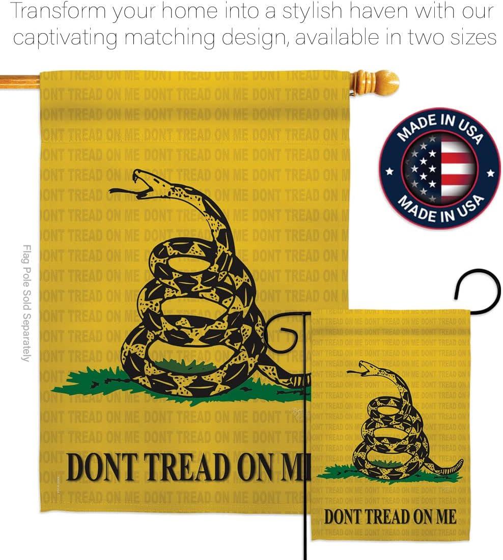 28 x 40 in. Gadsden American USA Historic Vertical House Flag with Double-Sided Decorative Banner Garden Yard Gift